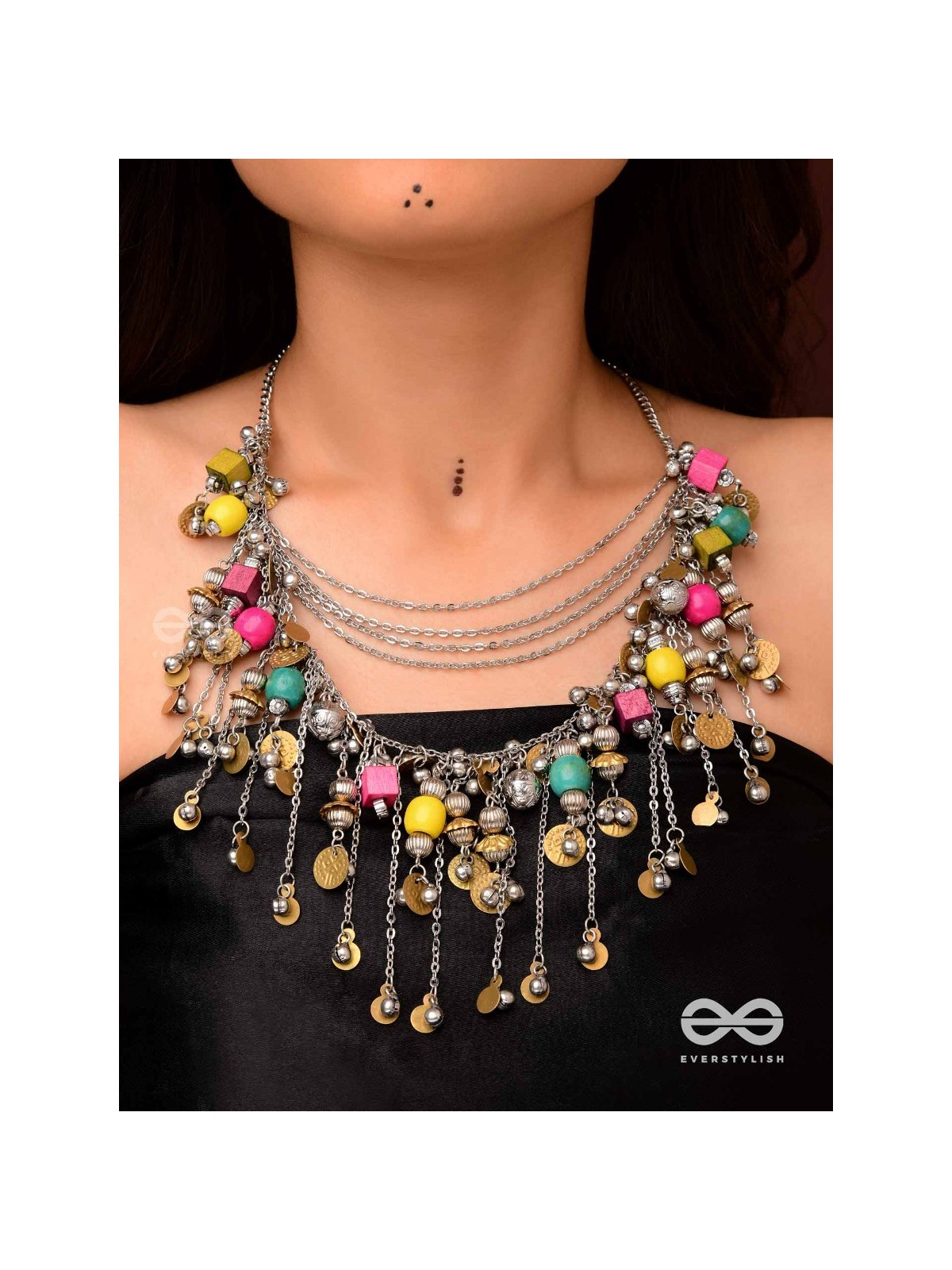 Tairashchya - The Melody Of Life - Beads And Coins Hand Embroidered Oxidised Multilayered Neckpiece