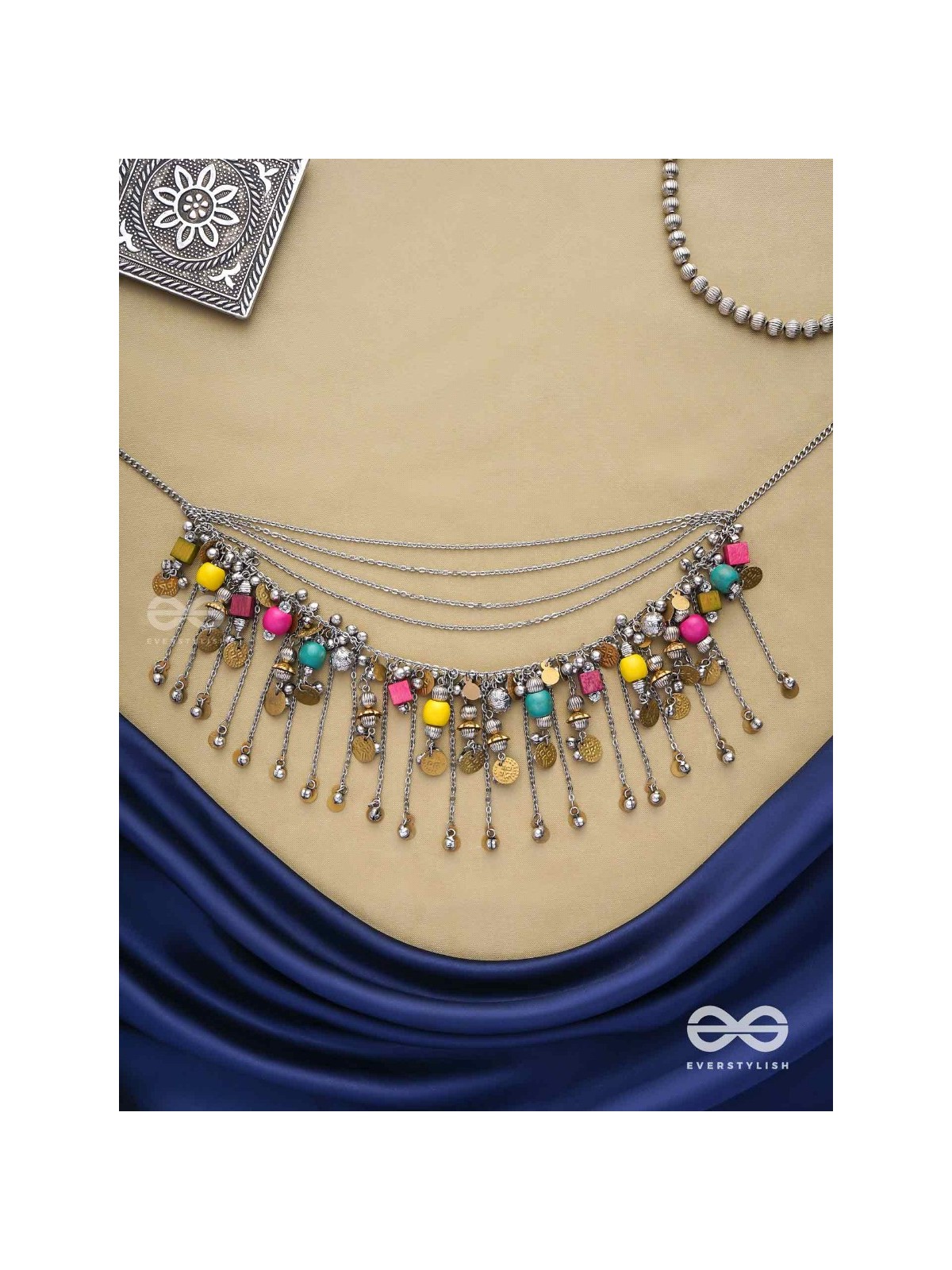 Tairashchya - The Melody Of Life - Beads And Coins Hand Embroidered Oxidised Multilayered Neckpiece