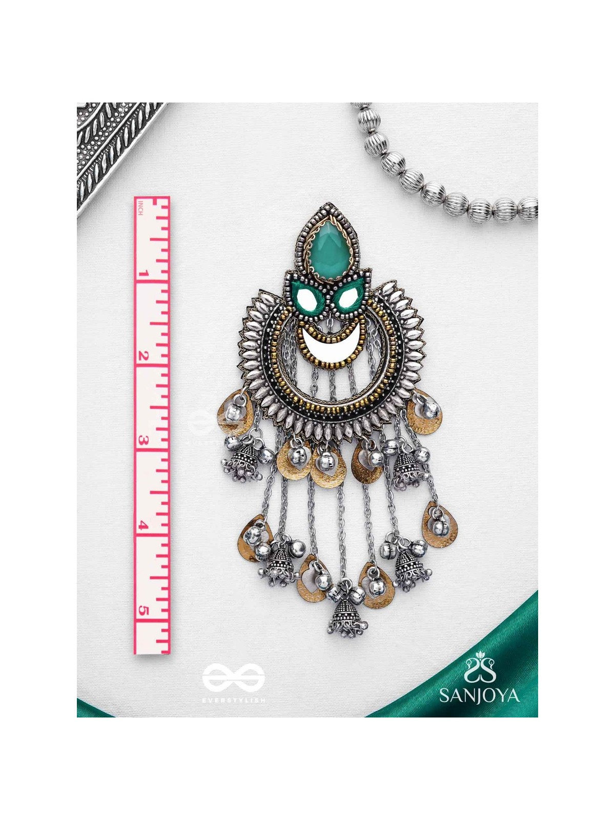 Ashtri - Deep in The Woods - Stone, Mirrors And Beads Hand Embroidered Oxidised Earrings