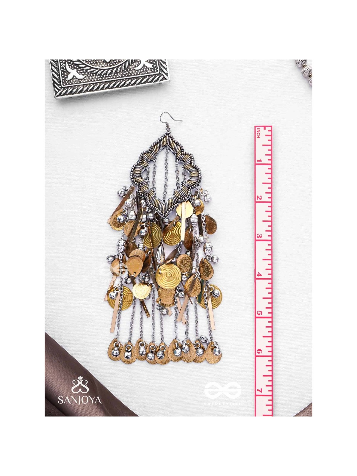 Avyathishi - The Earth Sung Music - Beads, Dabka And Coins Hand Embroidered Oxidised Earrings