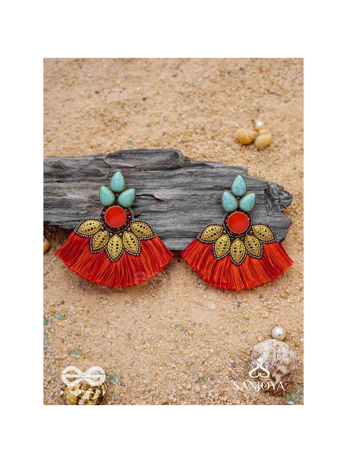 Prachim - The Earthen Treasures - Stones, Beads And Resham Hand Embroidered Earrings