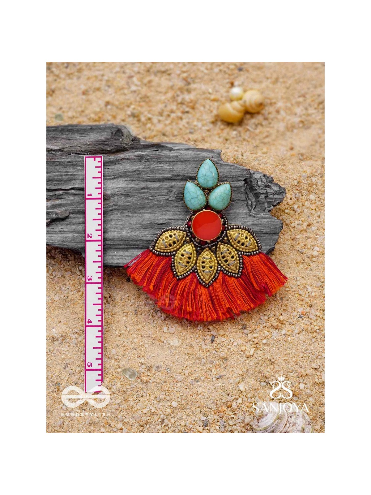 Prachim - The Earthen Treasures - Stones, Beads And Resham Hand Embroidered Earrings