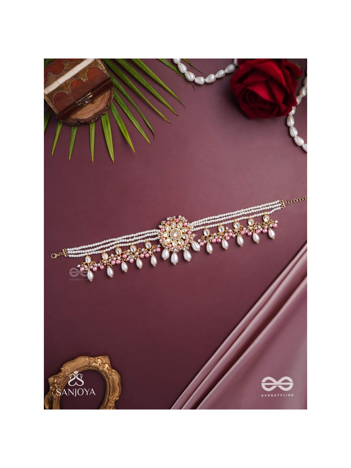 Dyulok - The Heavenly Charm - Beads, Pearl Drops, Polki And Kundan Finished Hand Embroidered Neckpiece