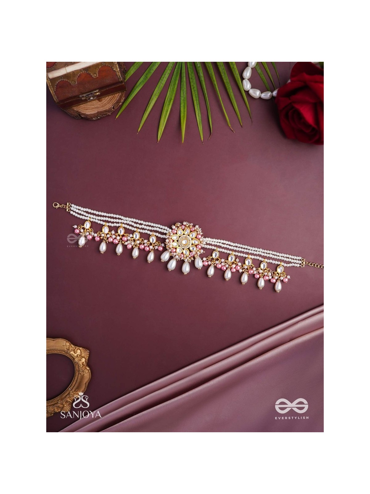 Dyulok - The Heavenly Charm - Beads, Pearl Drops, Polki And Kundan Finished Hand Embroidered Neckpiece