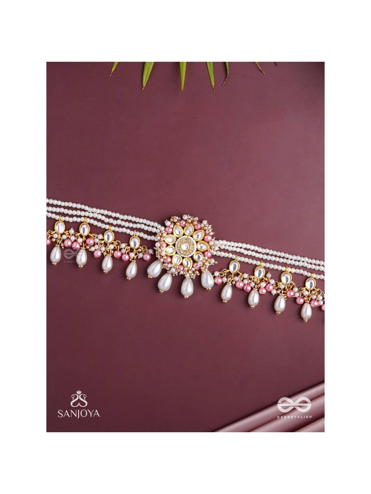 Dyulok - The Heavenly Charm - Beads, Pearl Drops, Polki And Kundan Finished Hand Embroidered Neckpiece