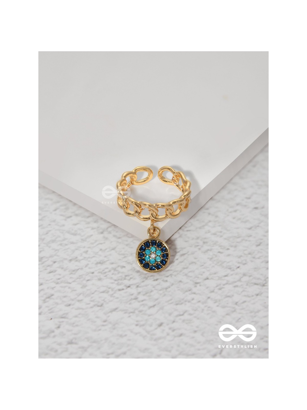 The Sapphire Lights - Golden Embellished Charm Ring (Adjustable) 