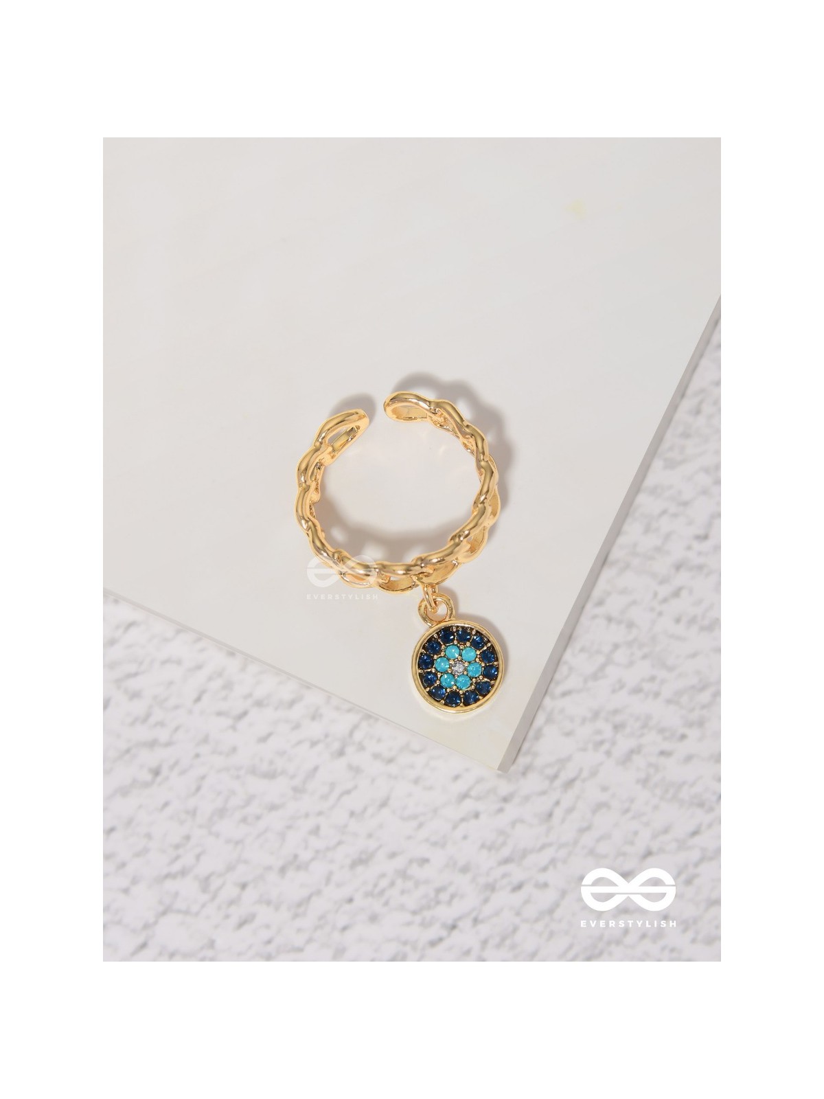 The Sapphire Lights - Golden Embellished Charm Ring (Adjustable) 