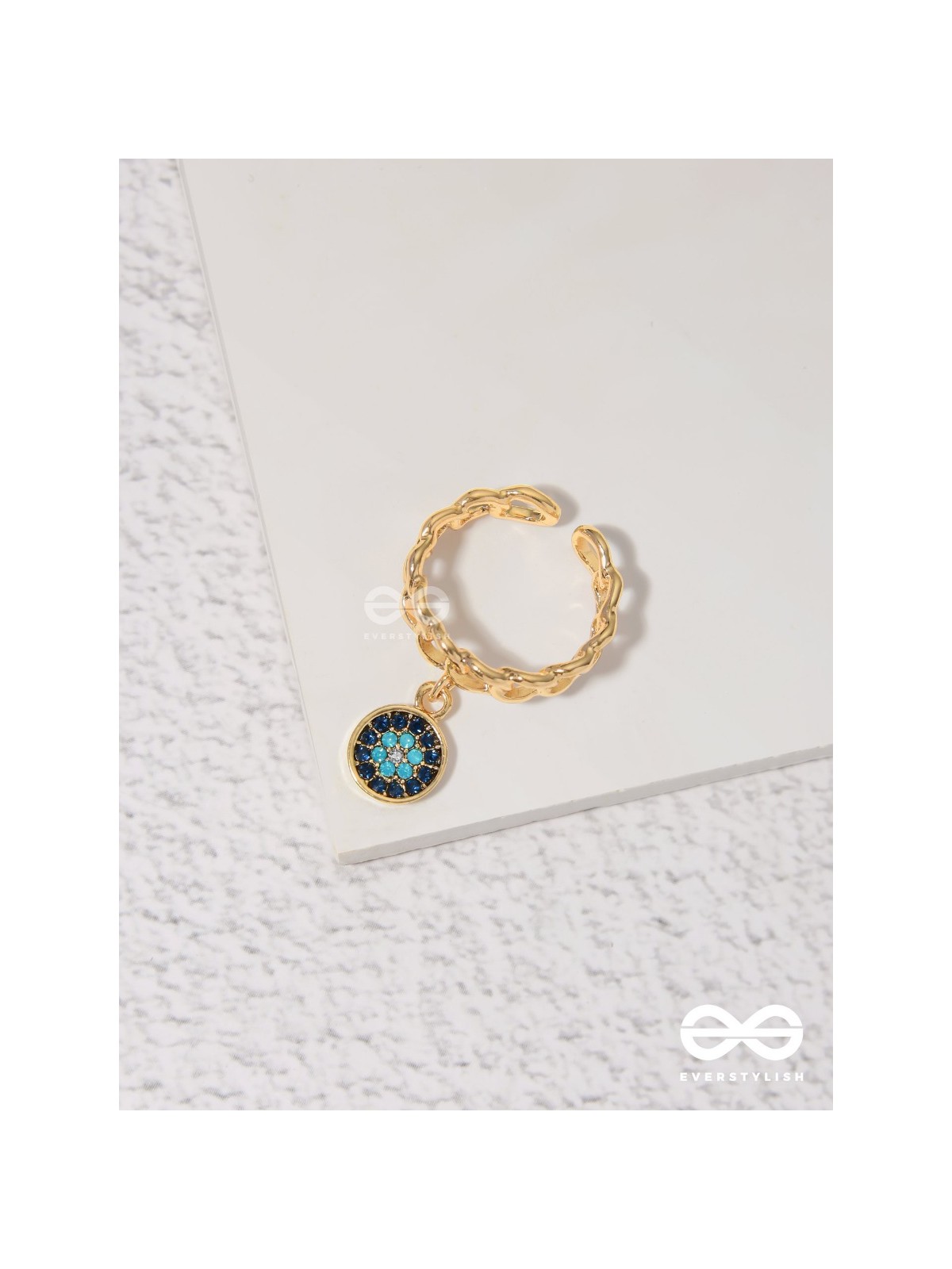 The Sapphire Lights - Golden Embellished Charm Ring (Adjustable) 