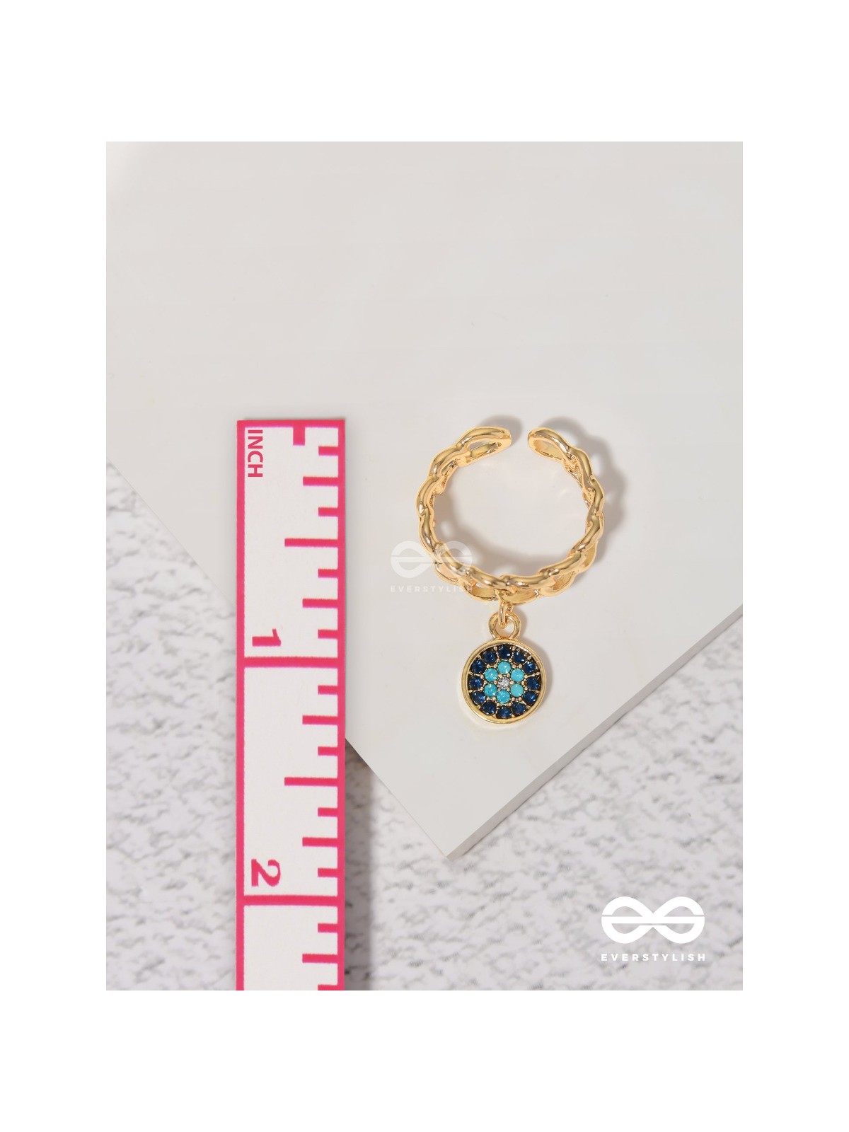 The Sapphire Lights - Golden Embellished Charm Ring (Adjustable) 