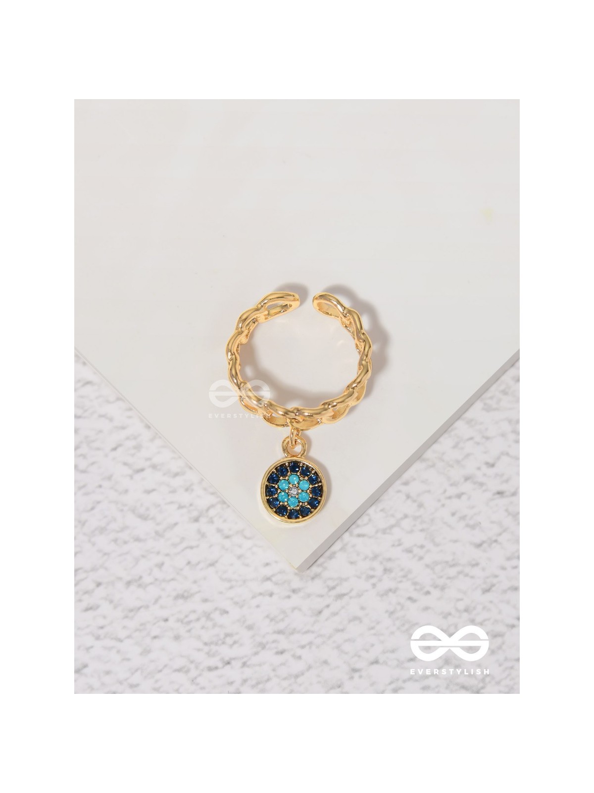 The Sapphire Lights - Golden Embellished Charm Ring (Adjustable) 