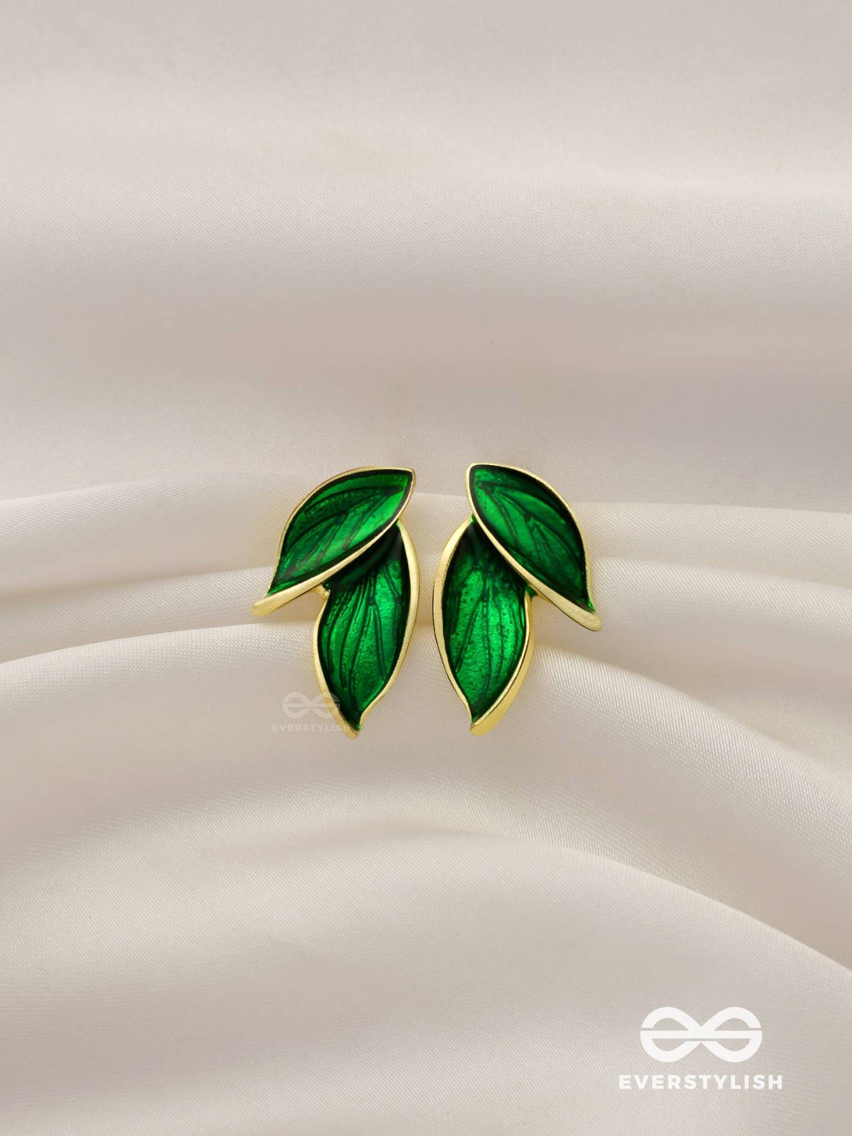 Petals Panache - Golden Enamelled Earrings (Green)