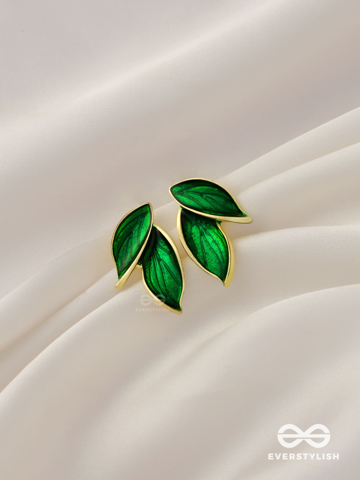 Petals Panache - Golden Enamelled Earrings (Green)