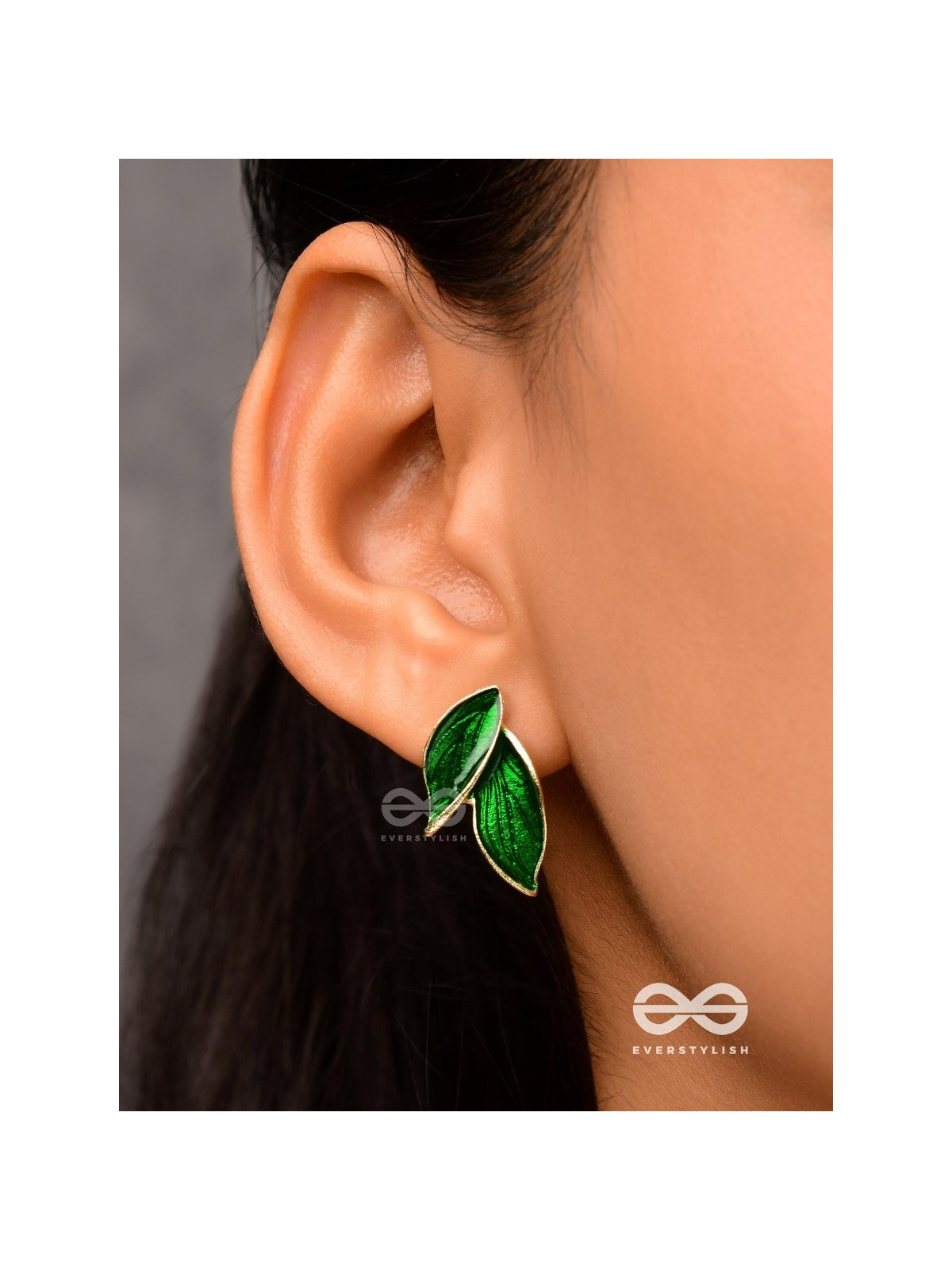 Petals Panache - Golden Enamelled Earrings (Green)