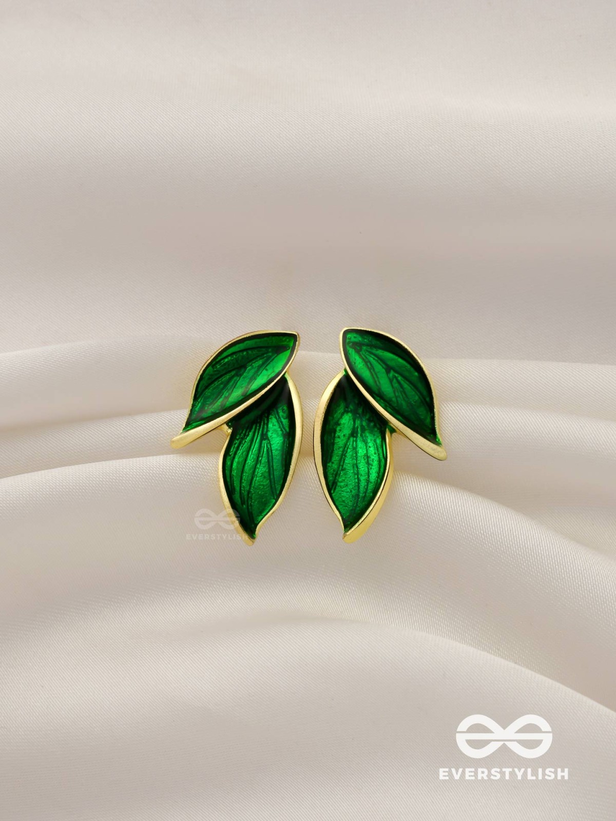 Petals Panache - Golden Enamelled Earrings (Green)