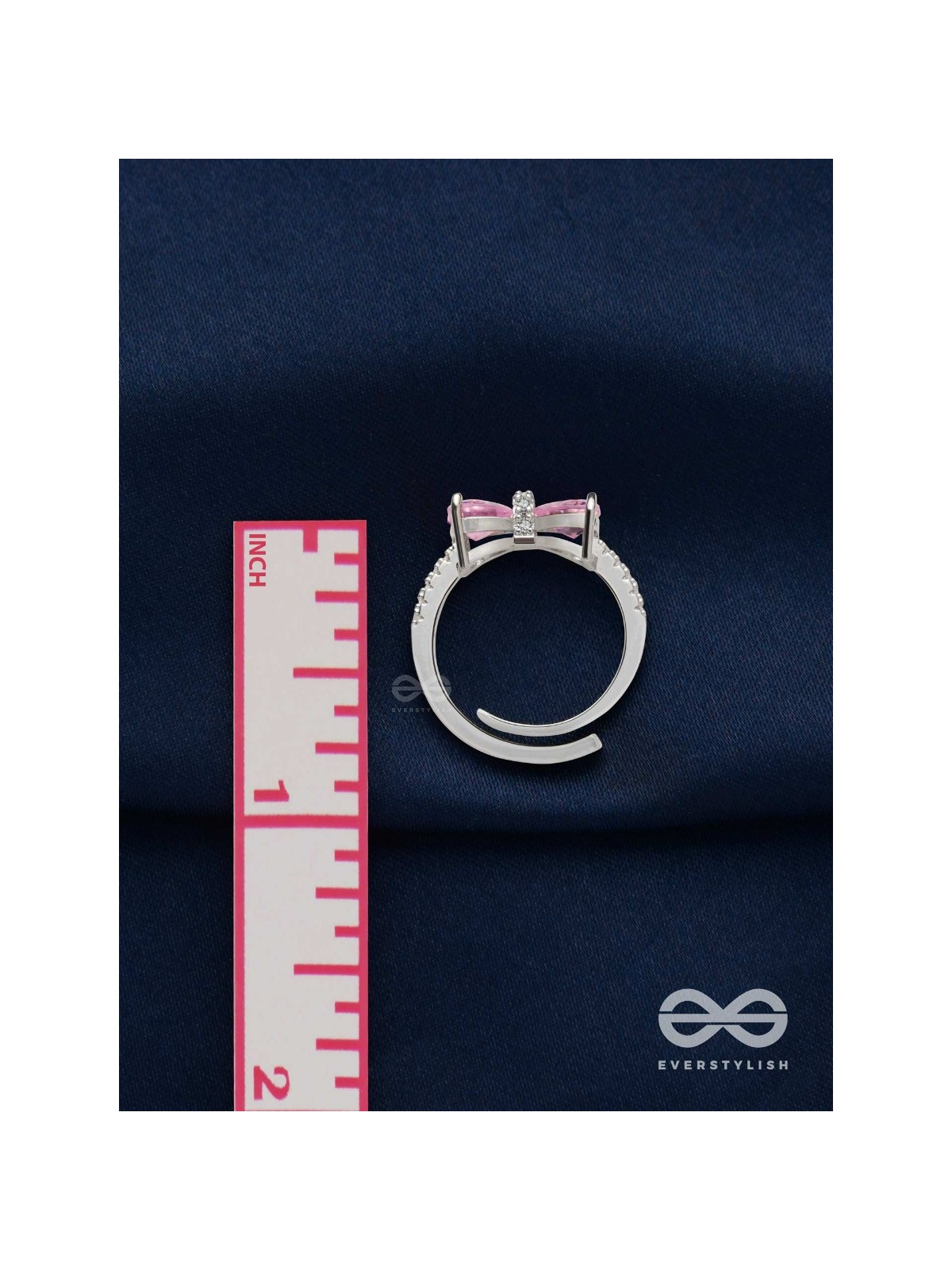 The Cindrella'S Bow - Silver Embellished Ring (Adjustable)