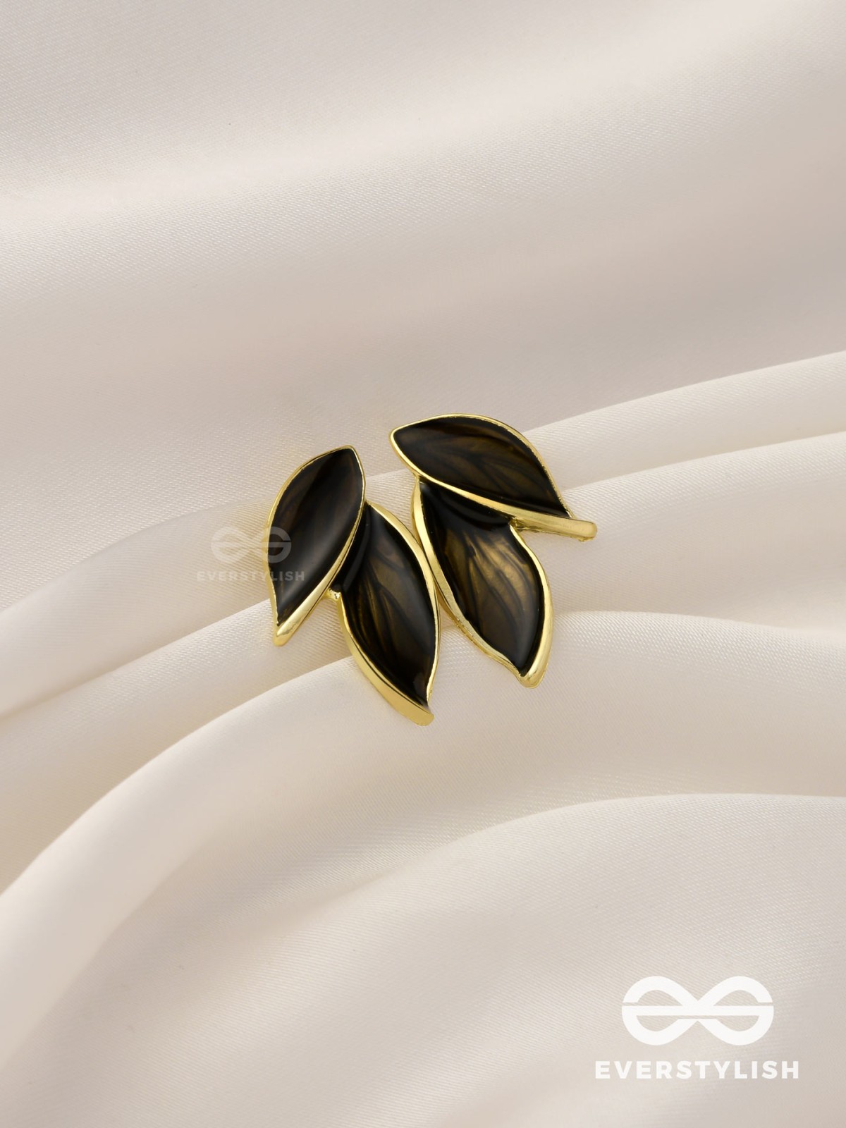Petals Panache - Golden Enamelled Earrings (Black)
