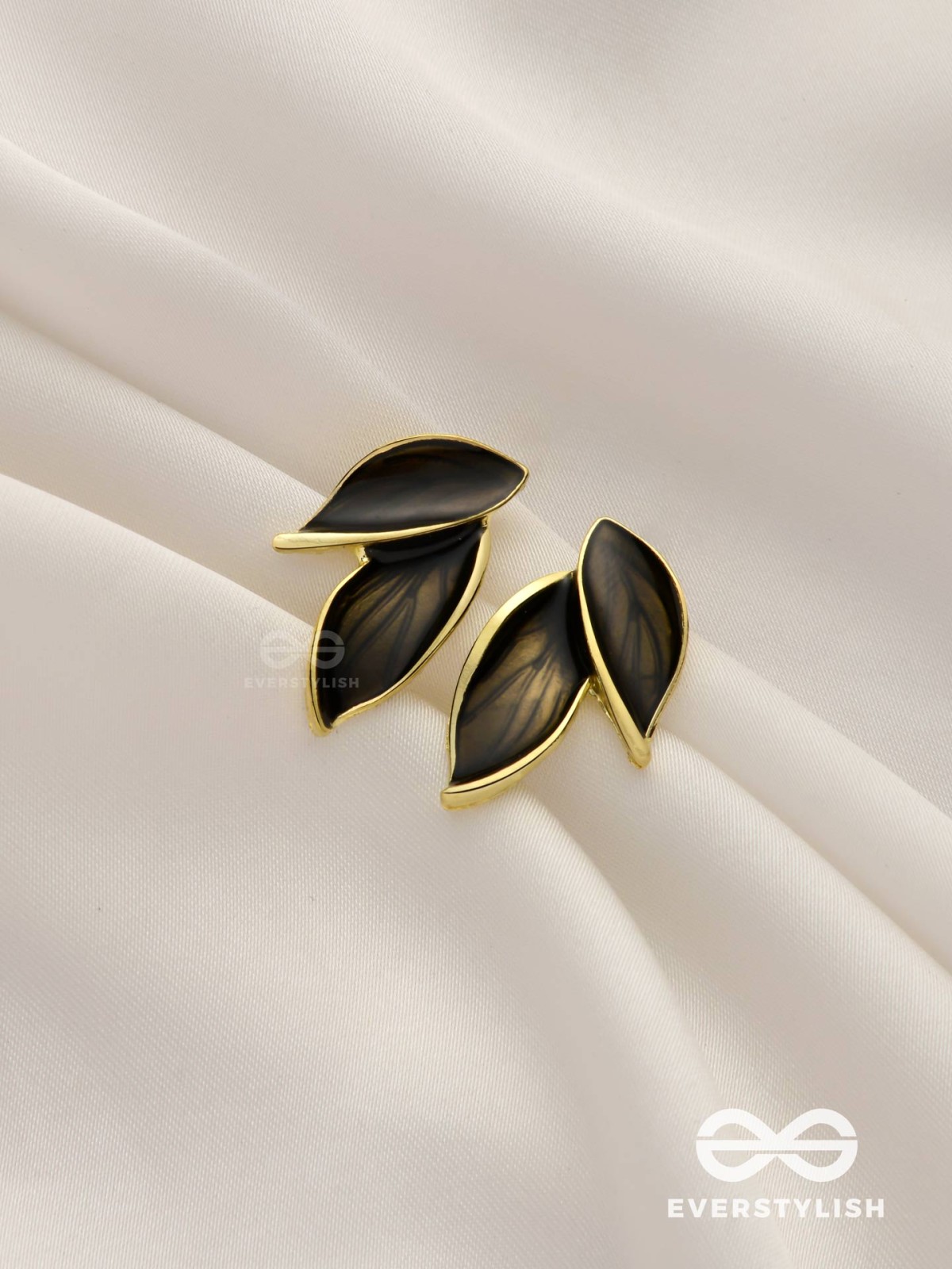 Petals Panache - Golden Enamelled Earrings (Black)