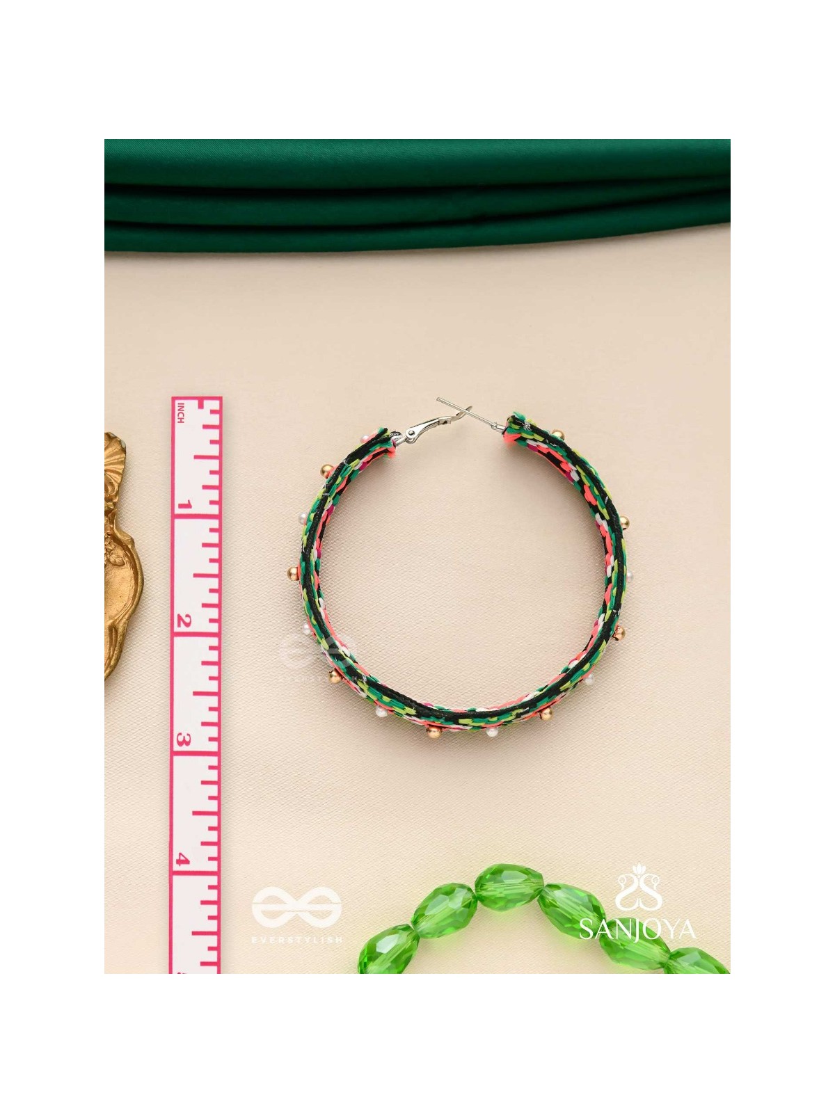 Kshitvari - The Lively Garden - Resham And Beads Hand Embroidered Hoop Earrings