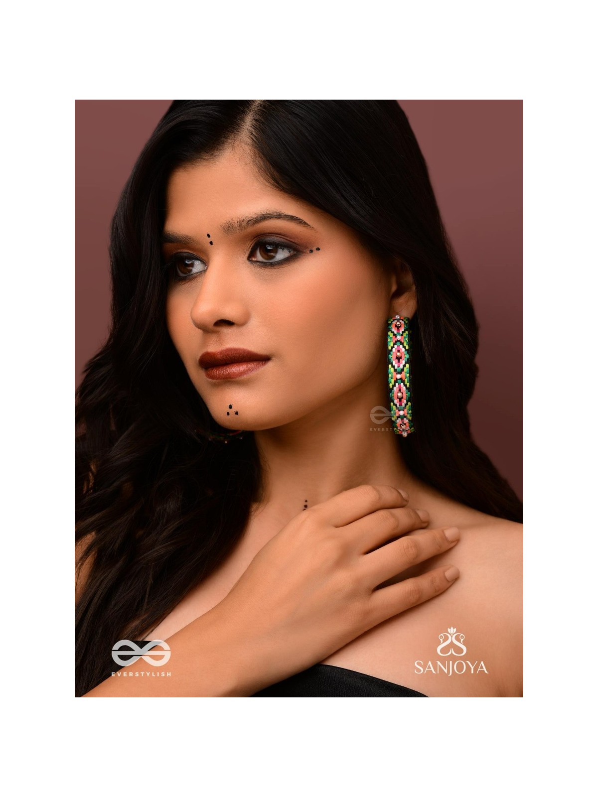 Kshitvari - The Lively Garden - Resham And Beads Hand Embroidered Hoop Earrings