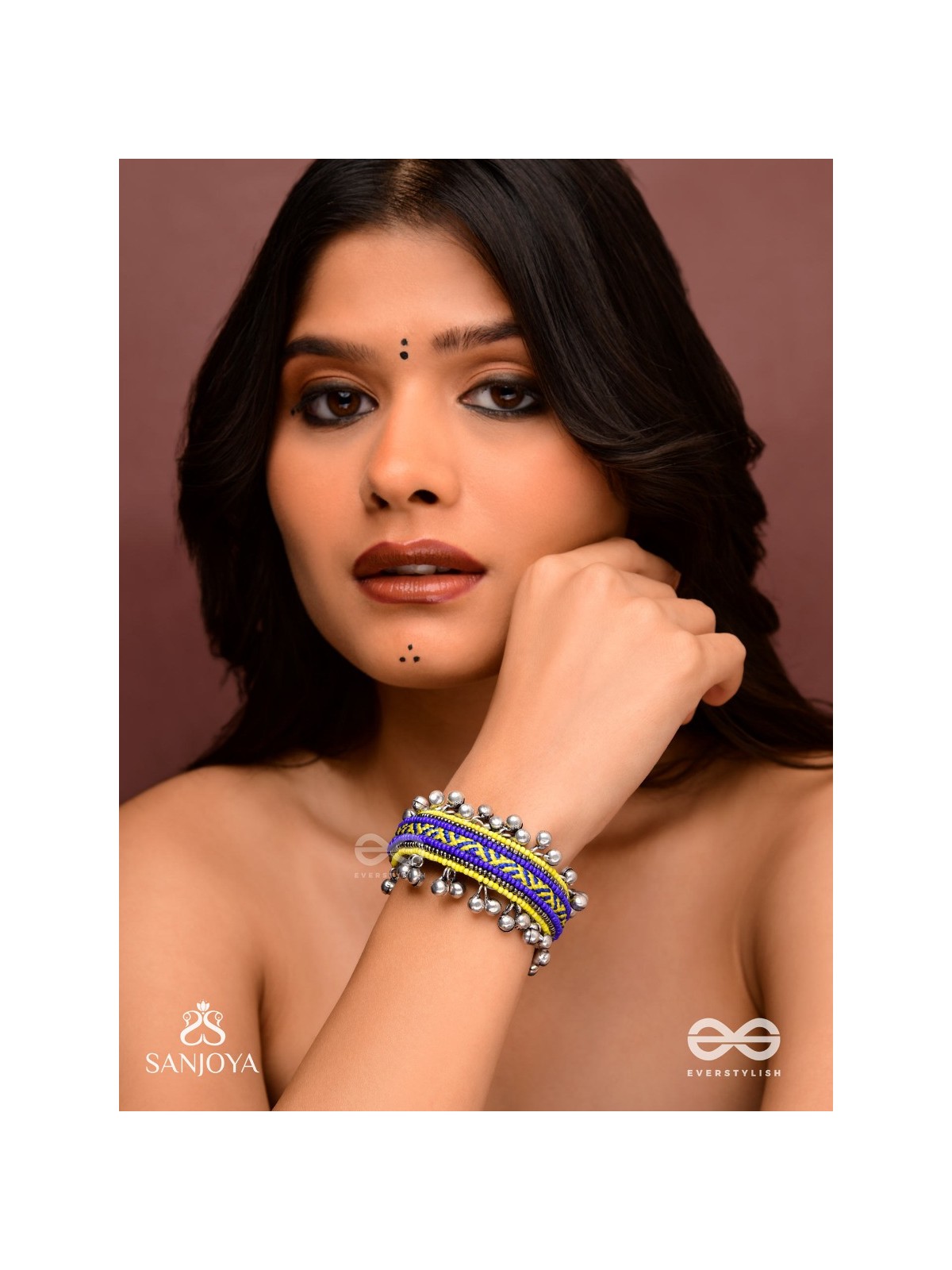 Vidhatrayus - The Sunflower Meadows - Beaded Hand Embroidered Oxidised Cuff Bracelet