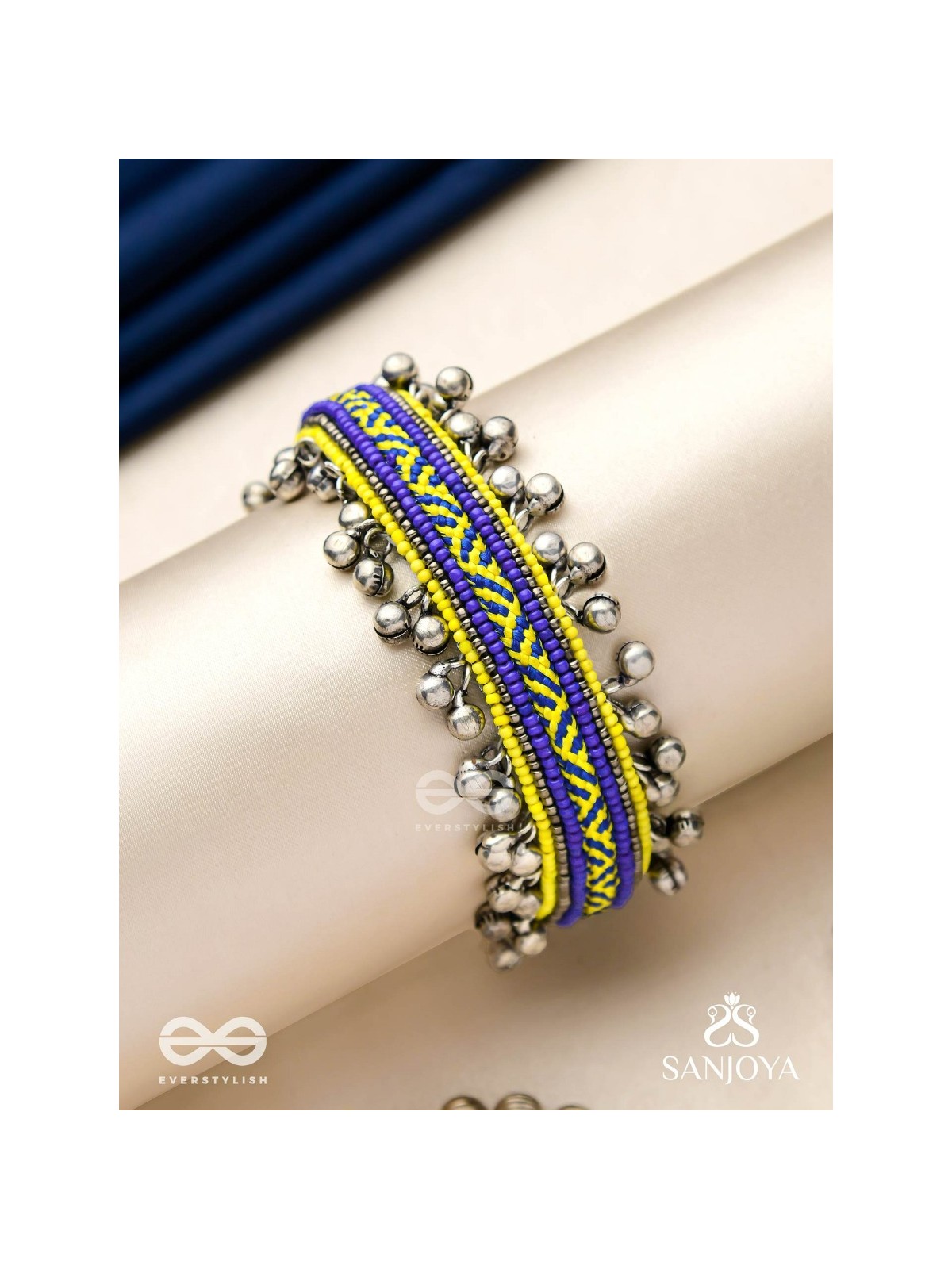 Vidhatrayus - The Sunflower Meadows - Beaded Hand Embroidered Oxidised Cuff Bracelet