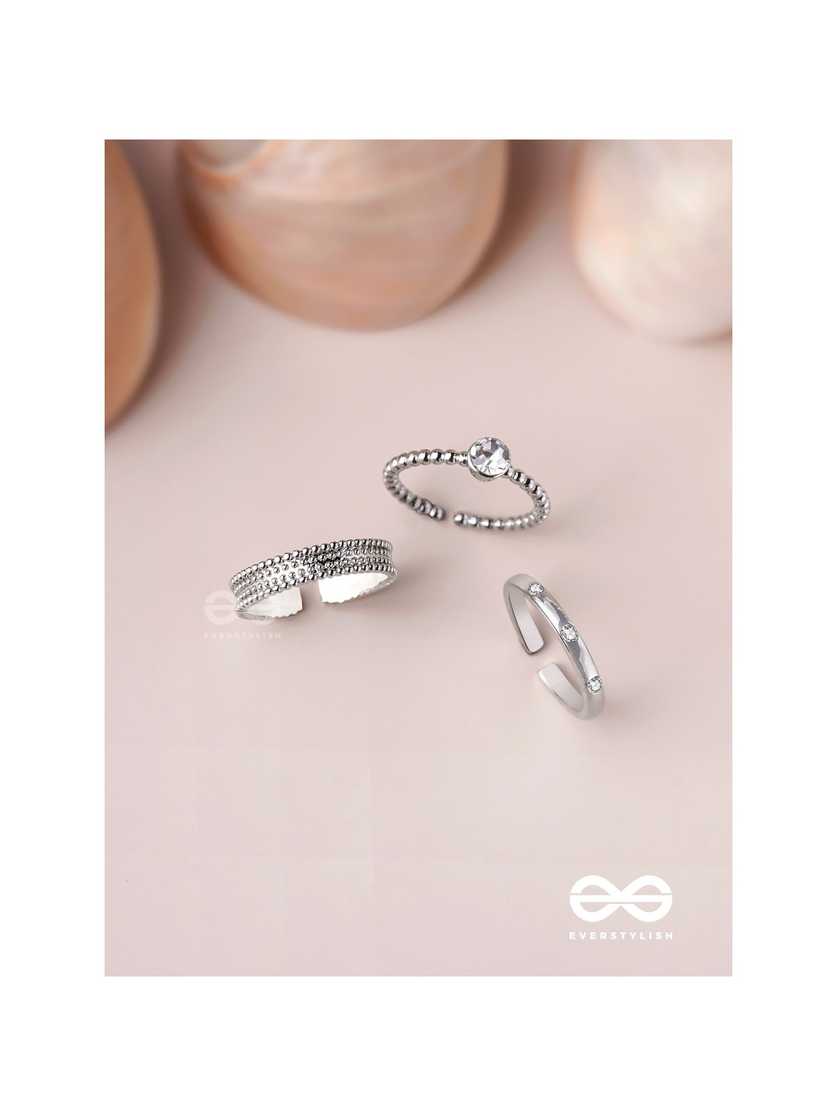 The Sterling Trio - Silver Cubic Zirconia Rings (Set Of 3 Adjustable)