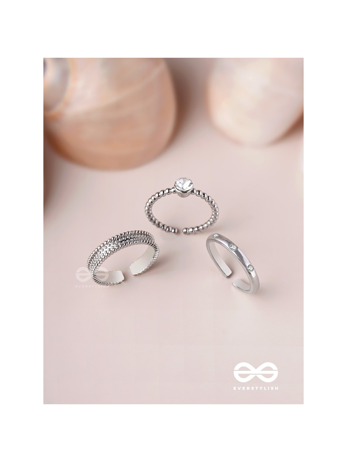 The Sterling Trio - Silver Cubic Zirconia Rings (Set Of 3 Adjustable)