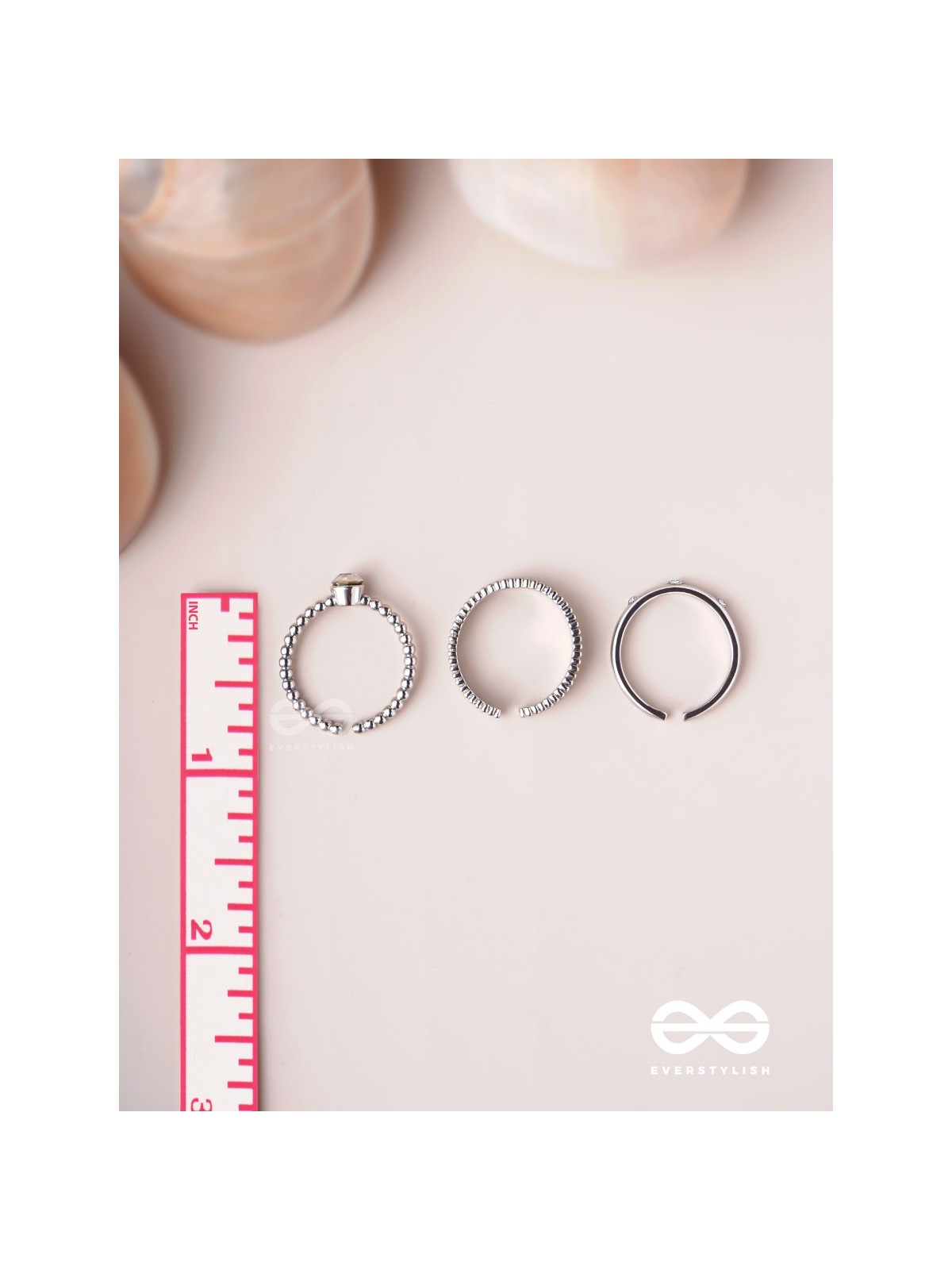 The Sterling Trio - Silver Cubic Zirconia Rings (Set Of 3 Adjustable)