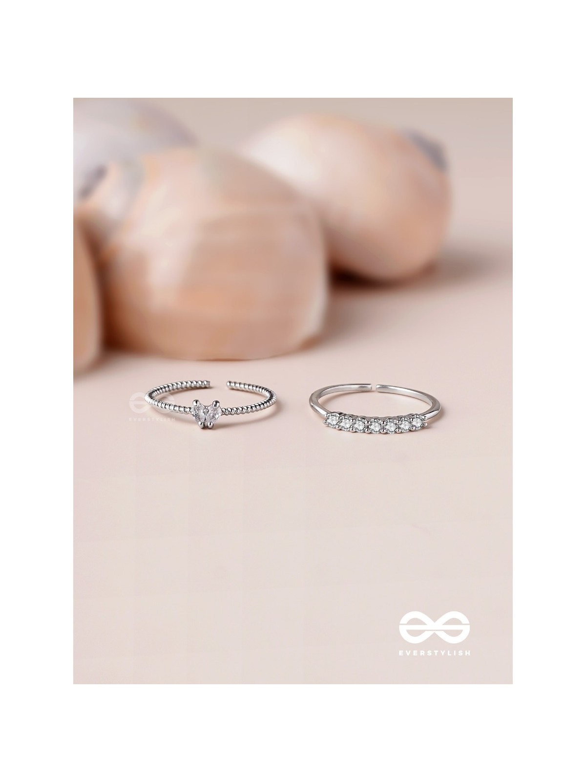 The Diamond Beauty - Silver Cubic Zirconia Rings (Set Of 2 Adjustable)