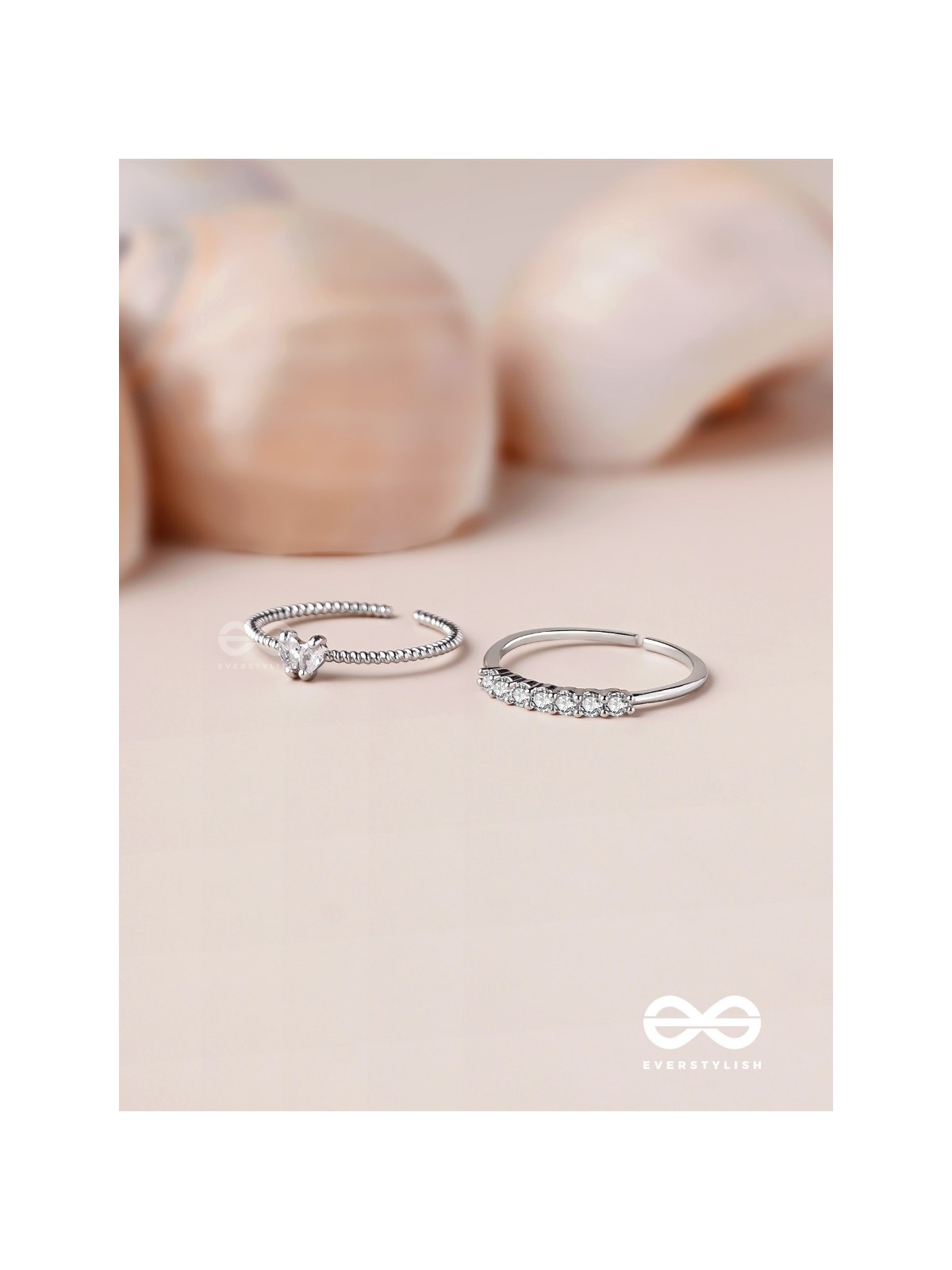 The Diamond Beauty - Silver Cubic Zirconia Rings (Set Of 2 Adjustable)
