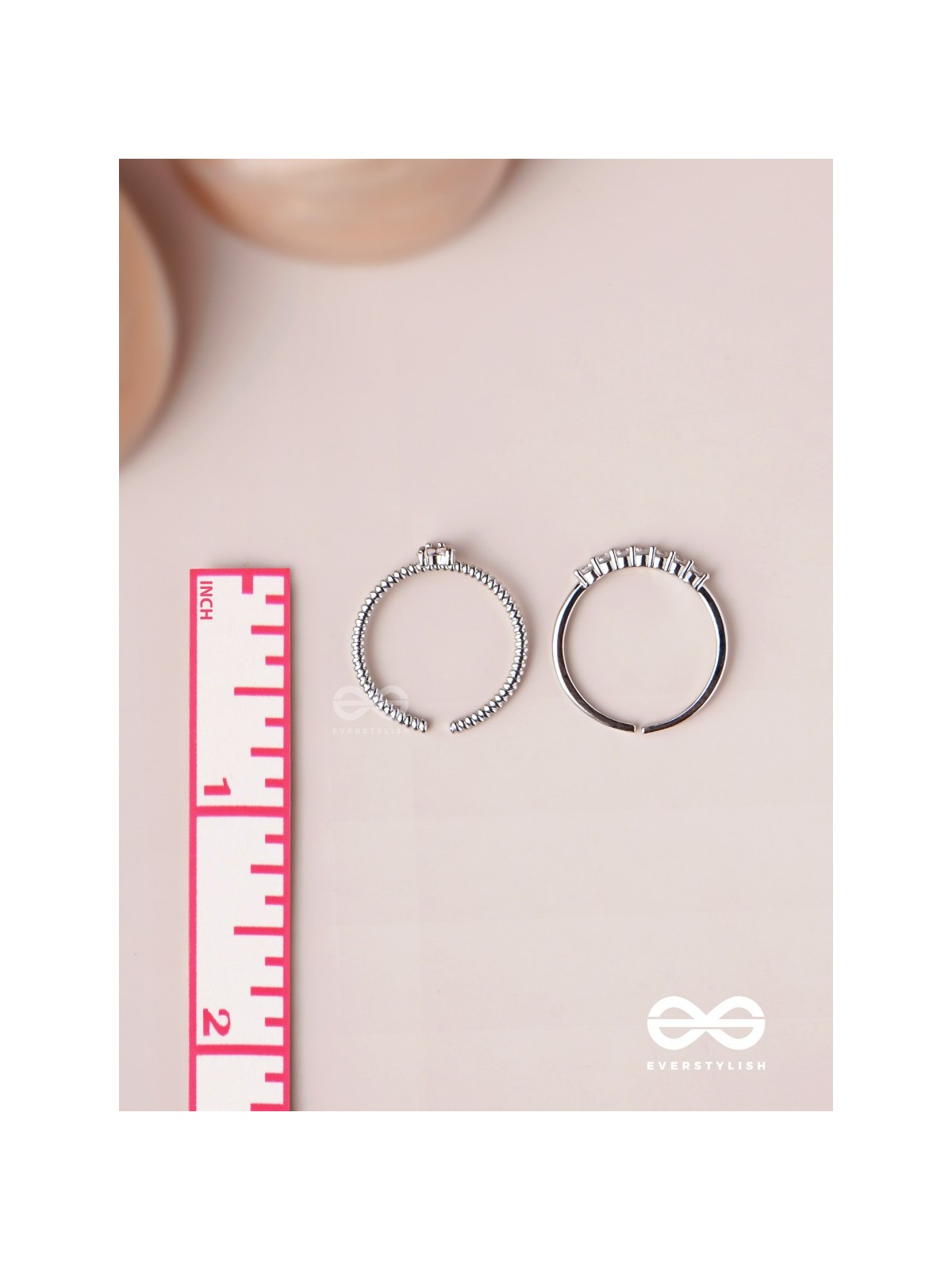 The Diamond Beauty - Silver Cubic Zirconia Rings (Set Of 2 Adjustable)