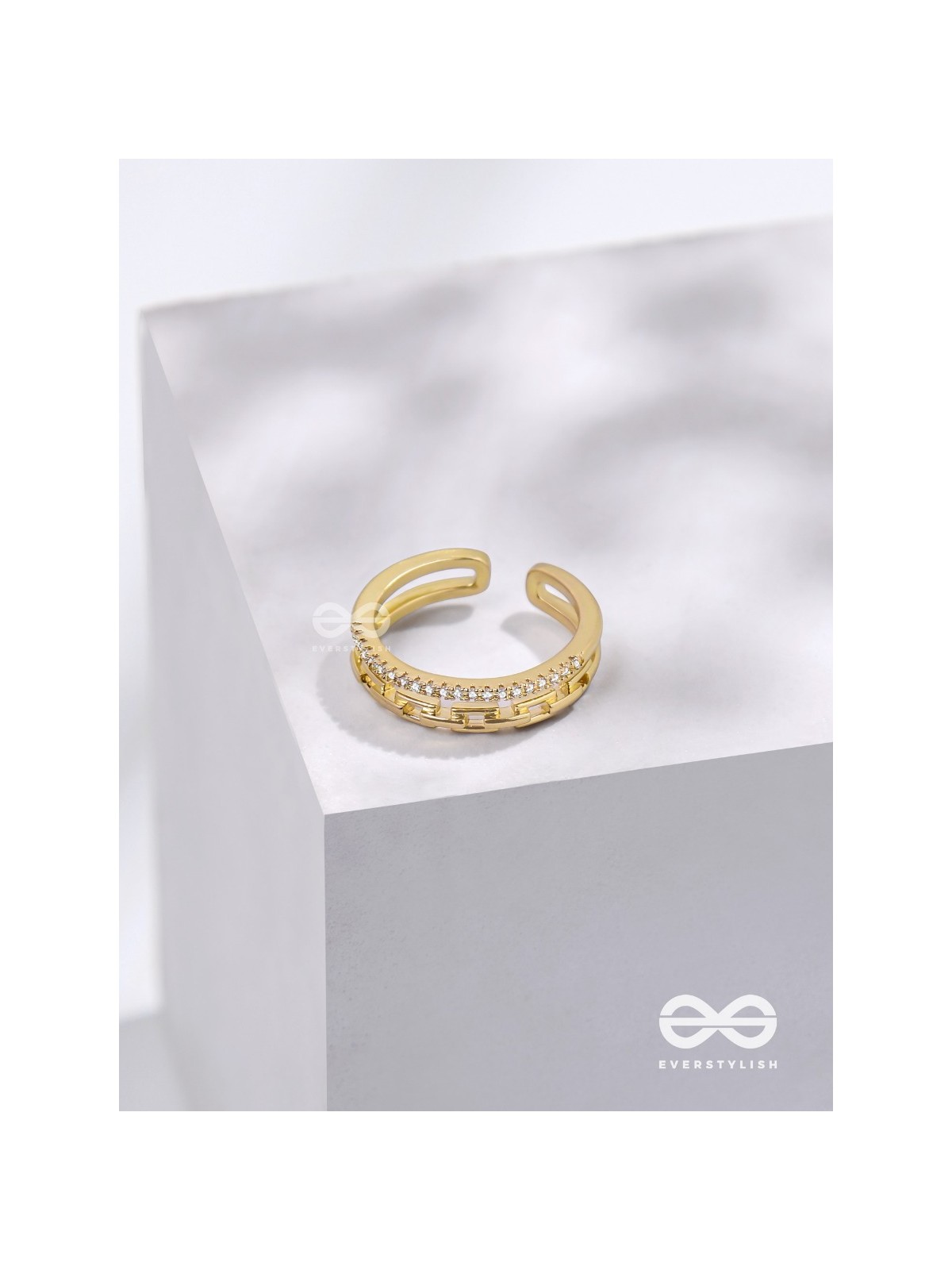 Tie Me Close - Golden Cubic Zirconia Ring (Adjustable)