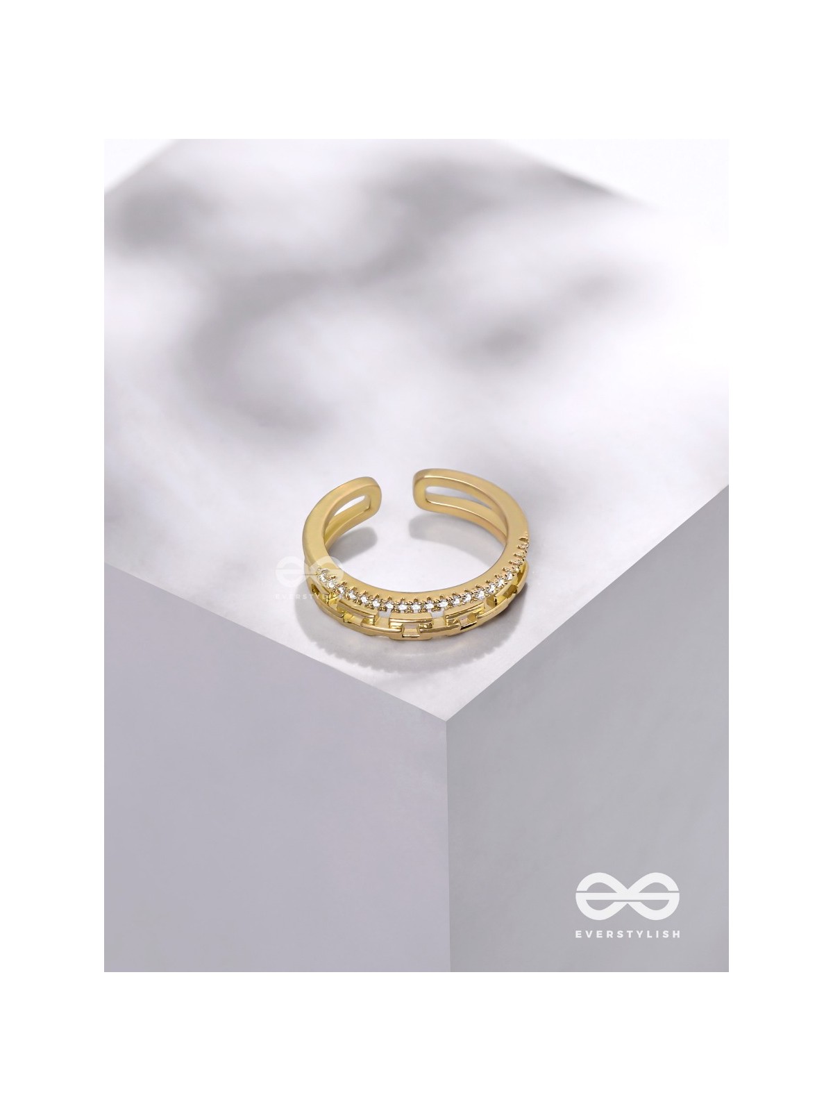 Tie Me Close - Golden Cubic Zirconia Ring (Adjustable)