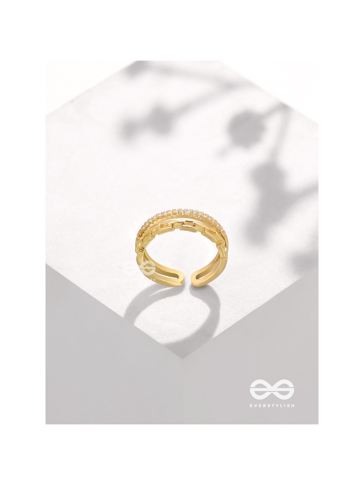 Tie Me Close - Golden Cubic Zirconia Ring (Adjustable)