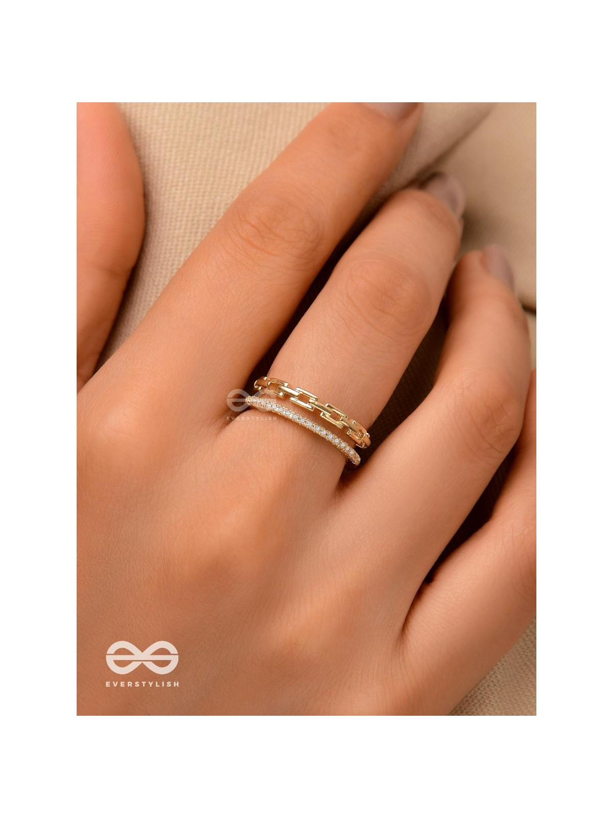 Tie Me Close - Golden Cubic Zirconia Ring (Adjustable)