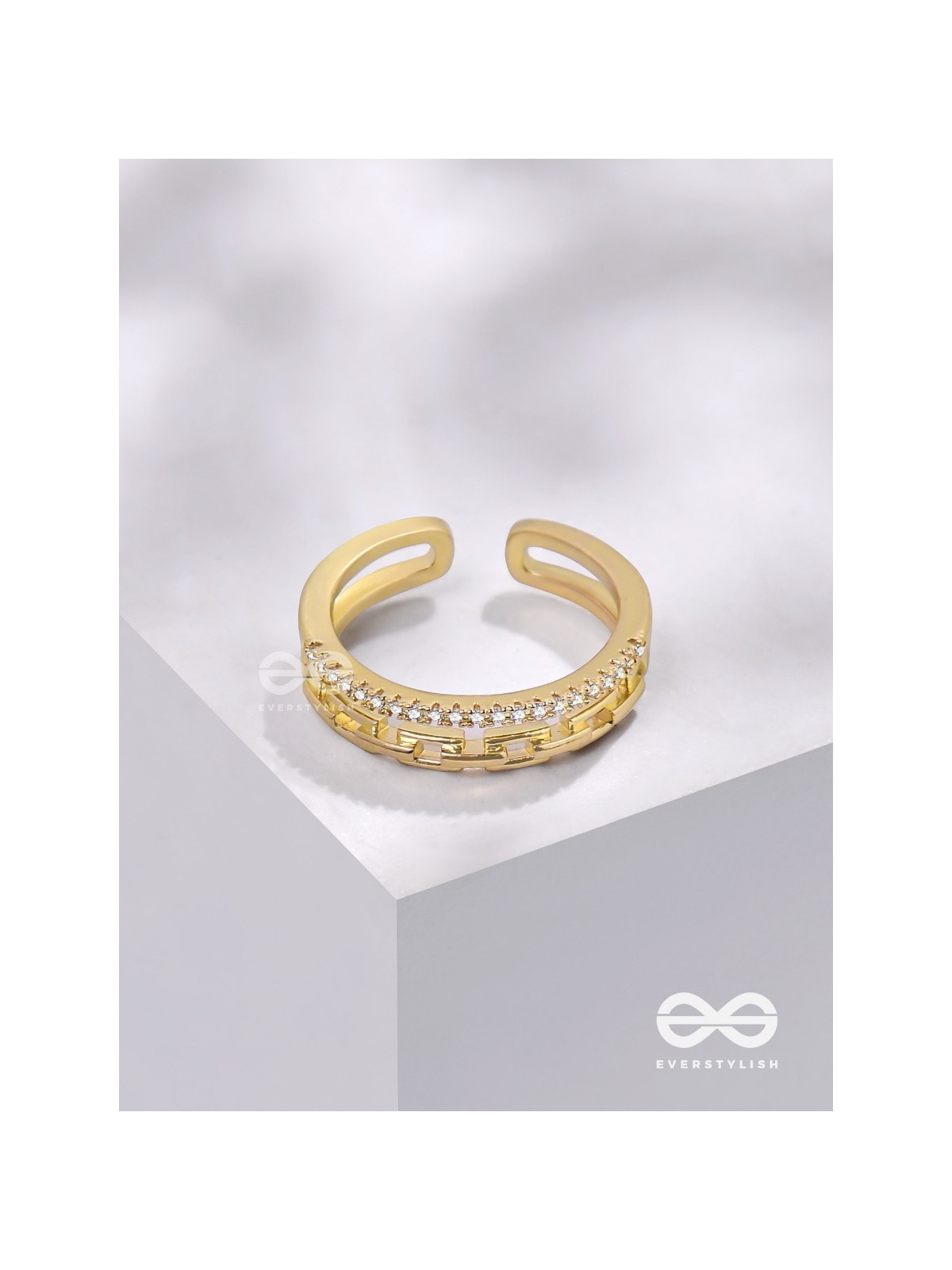 Tie Me Close - Golden Cubic Zirconia Ring (Adjustable)