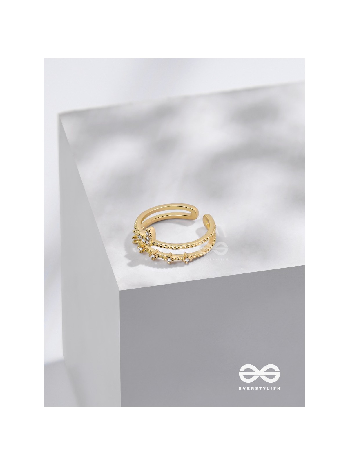 A Love So Gorgeous - Golden Cubic Zirconia Ring (Adjustable)