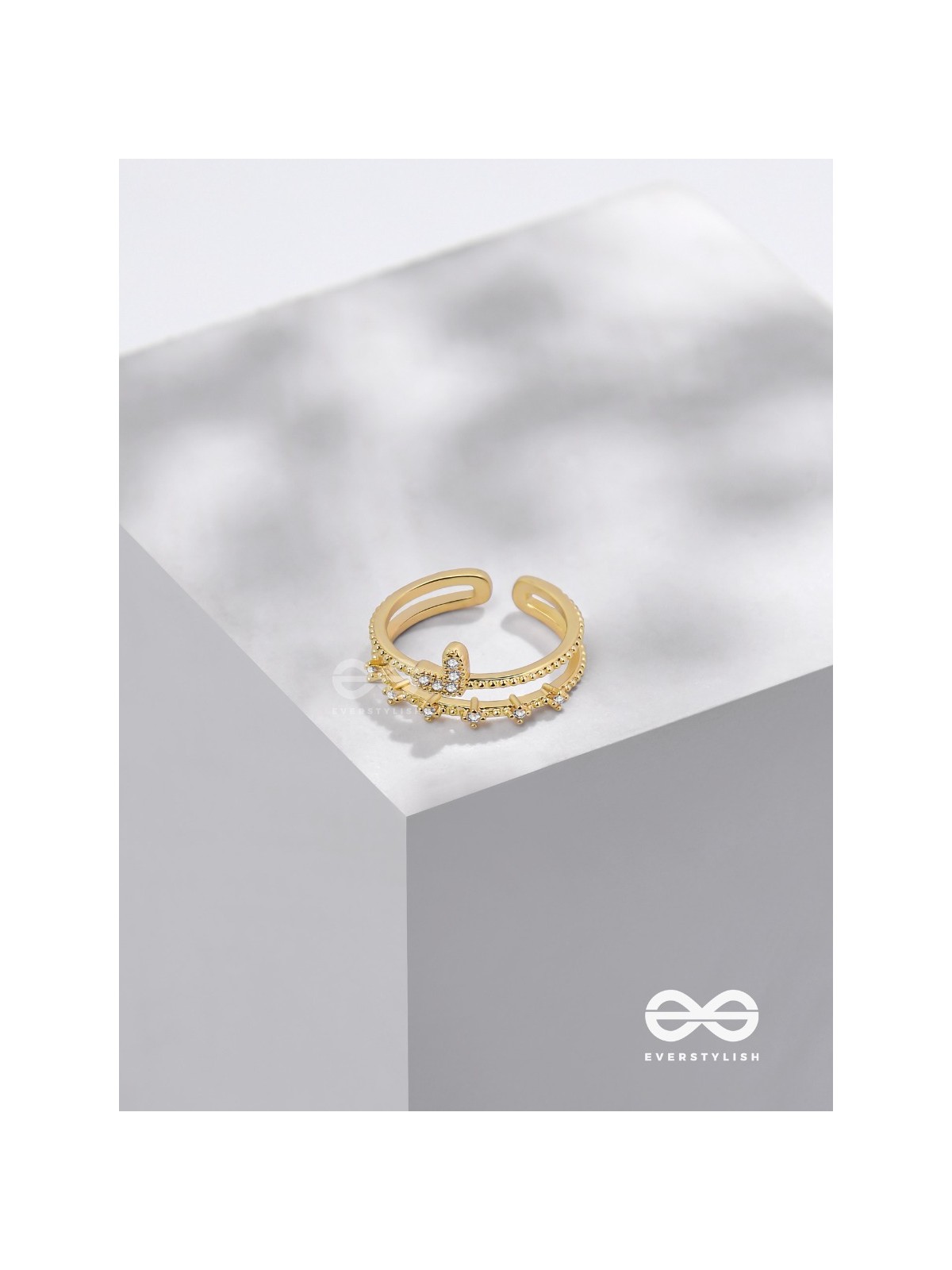 A Love So Gorgeous - Golden Cubic Zirconia Ring (Adjustable)