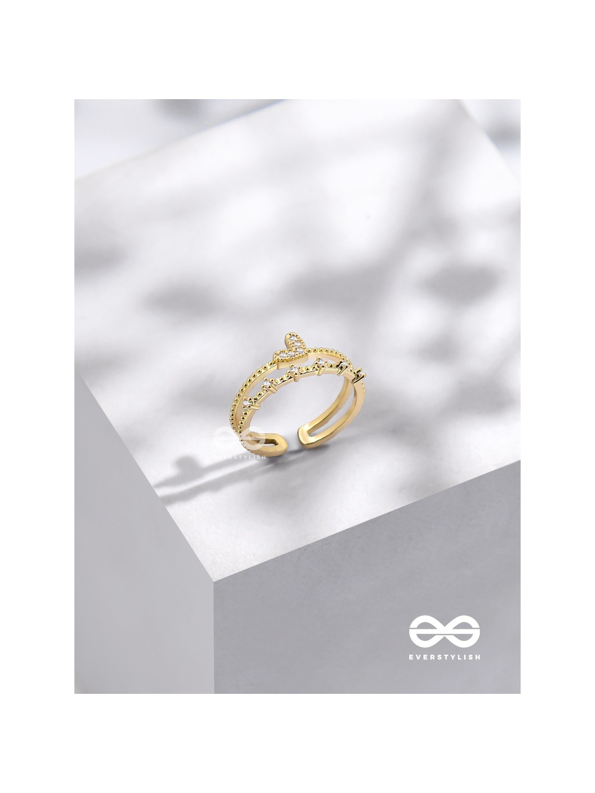A Love So Gorgeous - Golden Cubic Zirconia Ring (Adjustable)
