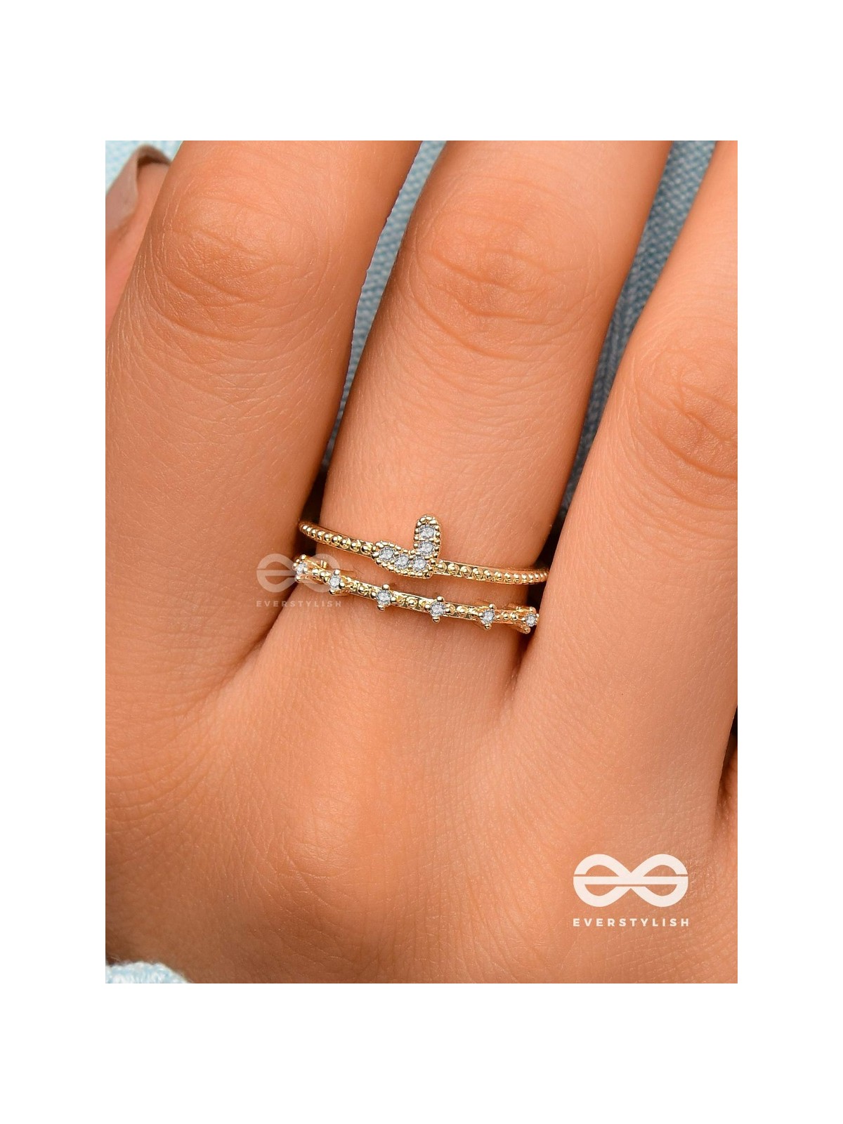 A Love So Gorgeous - Golden Cubic Zirconia Ring (Adjustable)