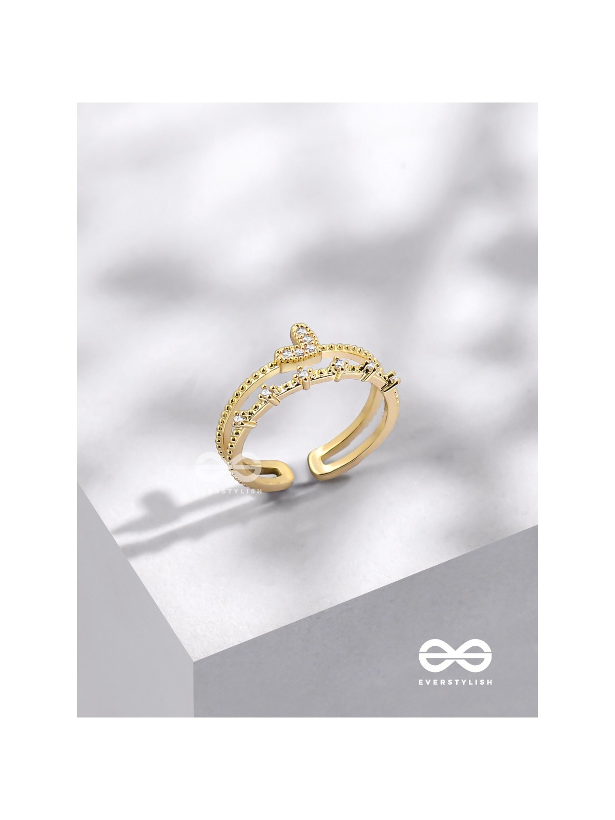 A Love So Gorgeous - Golden Cubic Zirconia Ring (Adjustable)