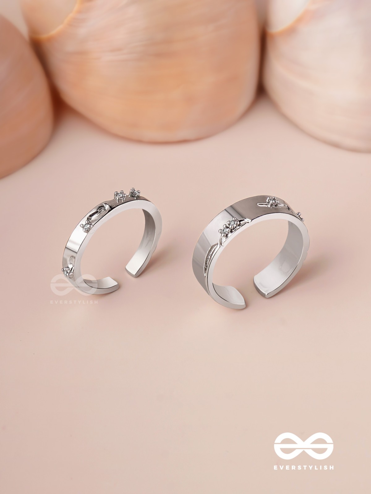 The Engraved Stories - Silver Embellished Rings (Set Of 2 Adjustable)