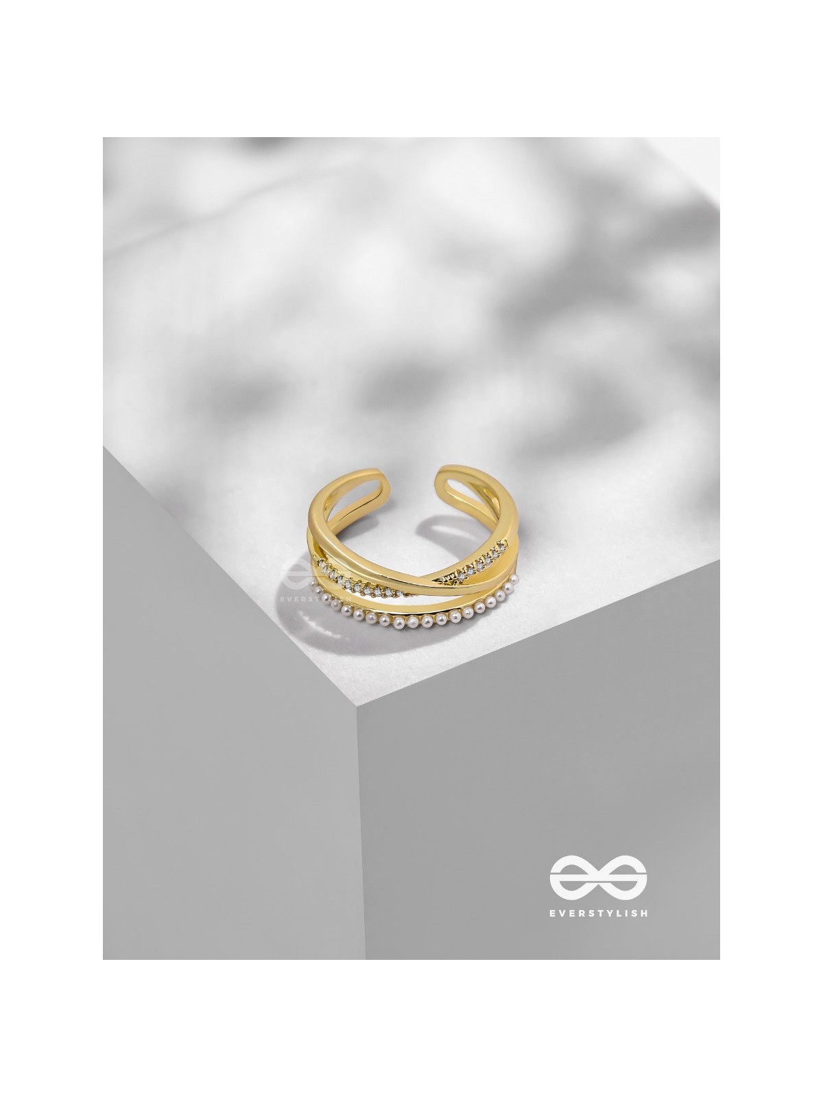 Crossroads Of Fate - Cubic Zirconia Golden Ring (Adjustable)