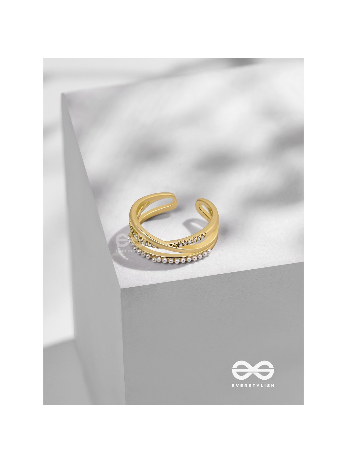 Crossroads Of Fate - Cubic Zirconia Golden Ring (Adjustable)