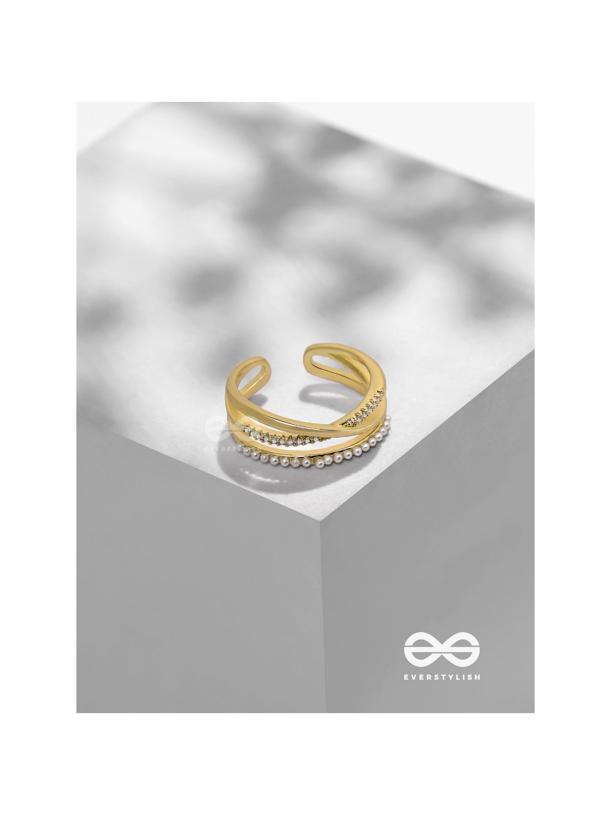 Crossroads Of Fate - Cubic Zirconia Golden Ring (Adjustable)