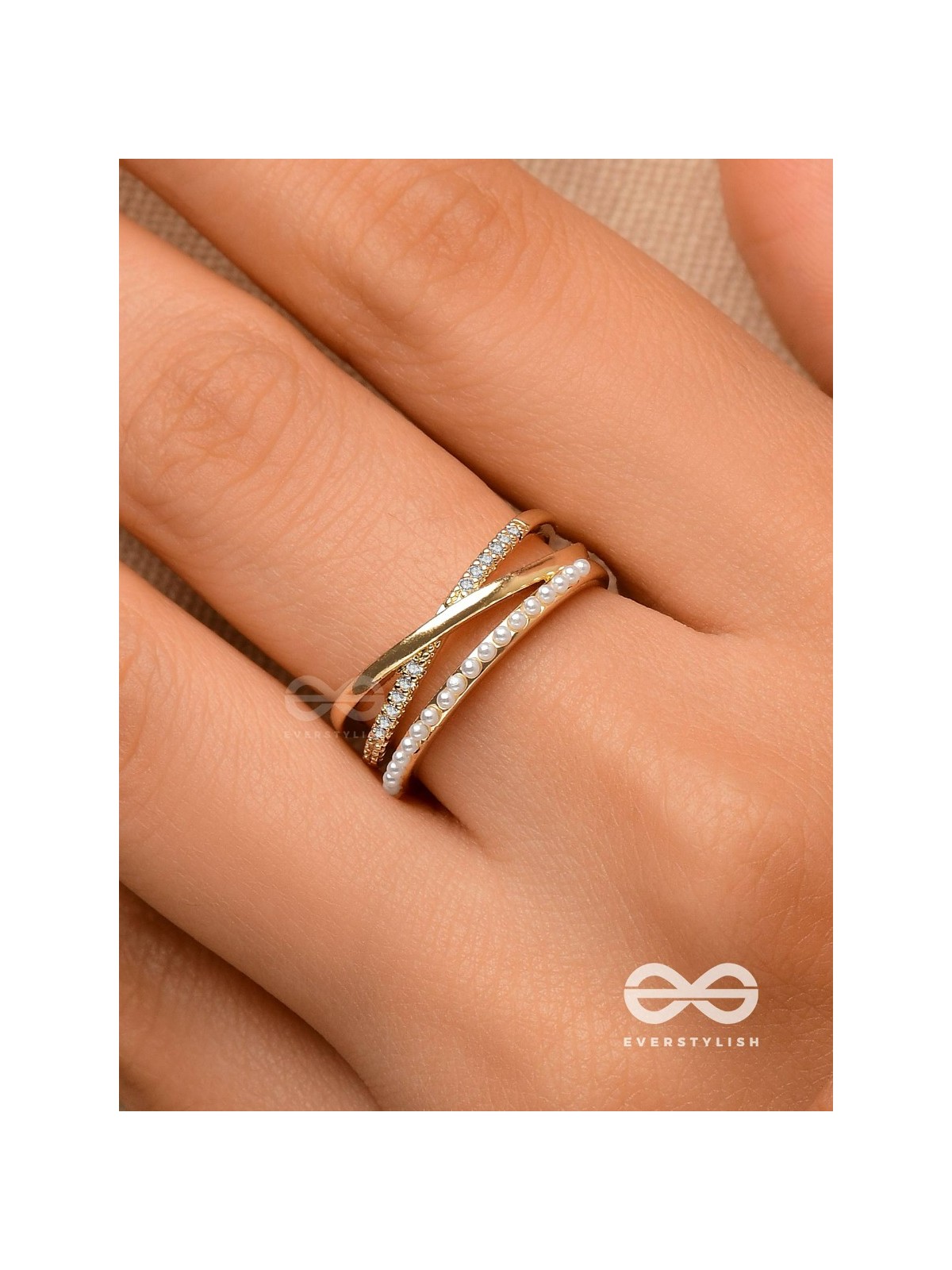 Crossroads Of Fate - Cubic Zirconia Golden Ring (Adjustable)