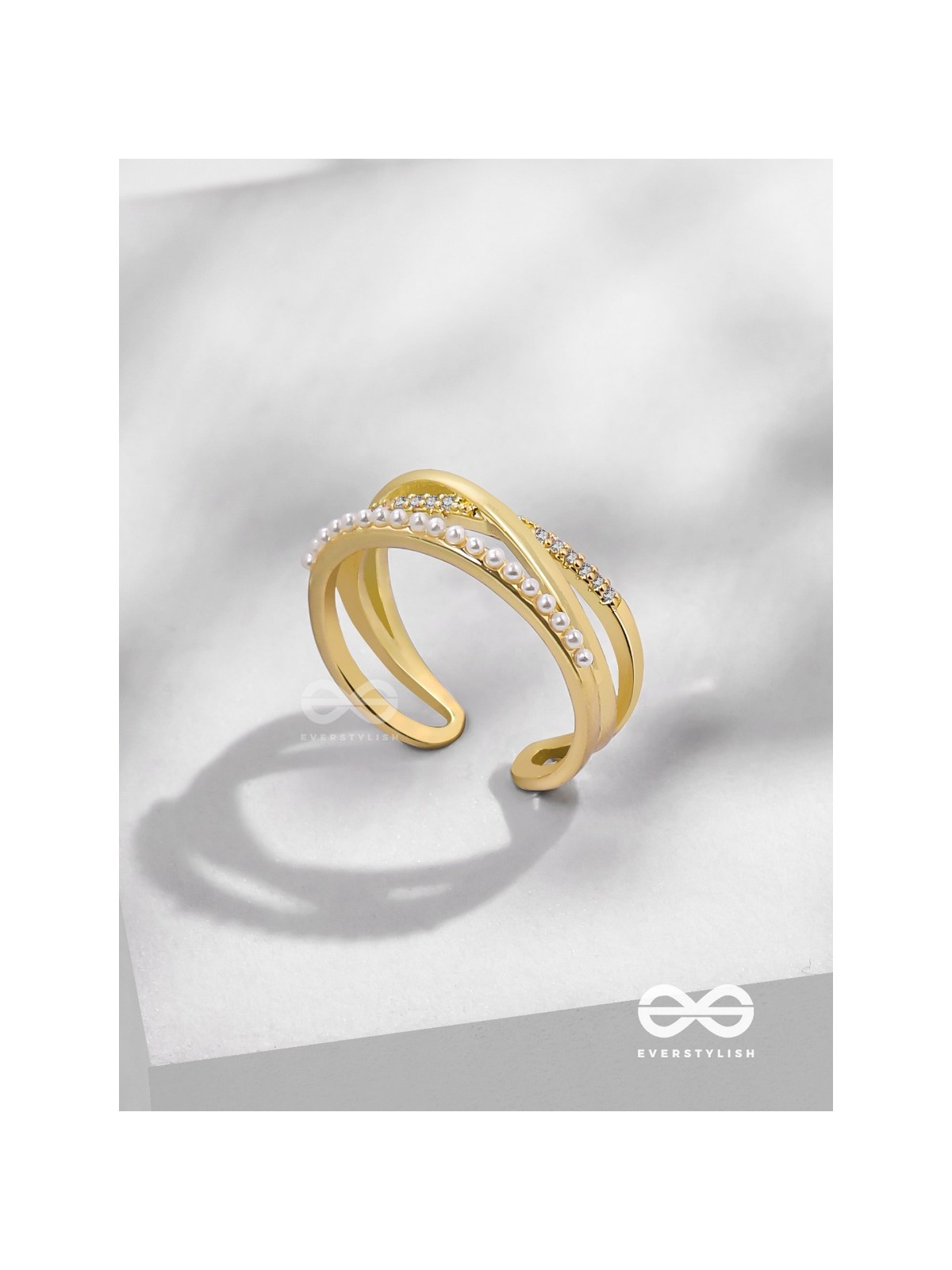 Crossroads Of Fate - Cubic Zirconia Golden Ring (Adjustable)