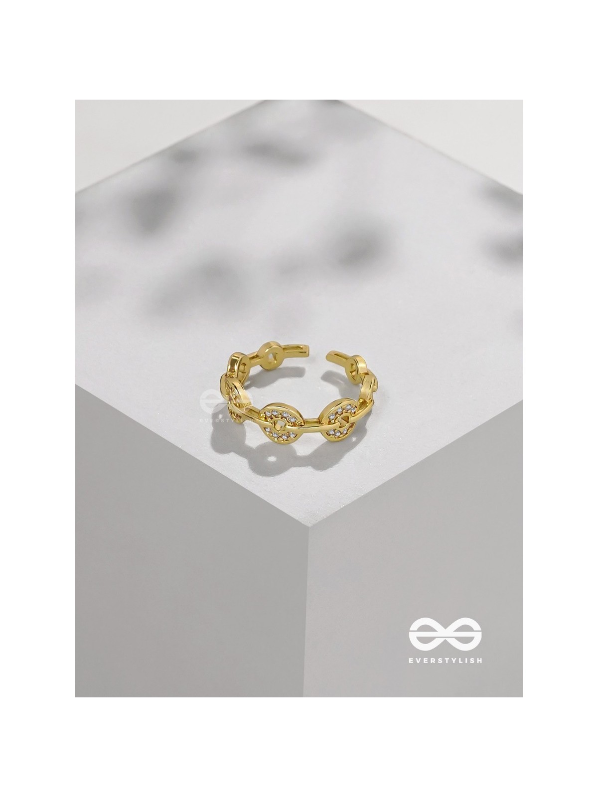 The Orbital Bliss - Golden Cubic Zirconia Ring (Adjustable)