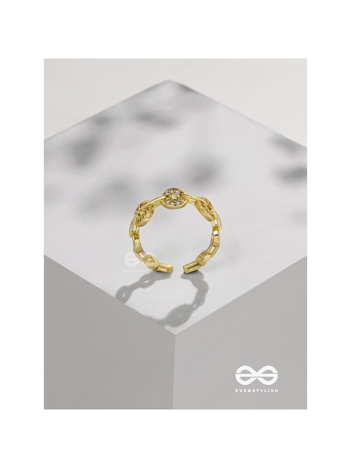 The Orbital Bliss - Golden Cubic Zirconia Ring (Adjustable)
