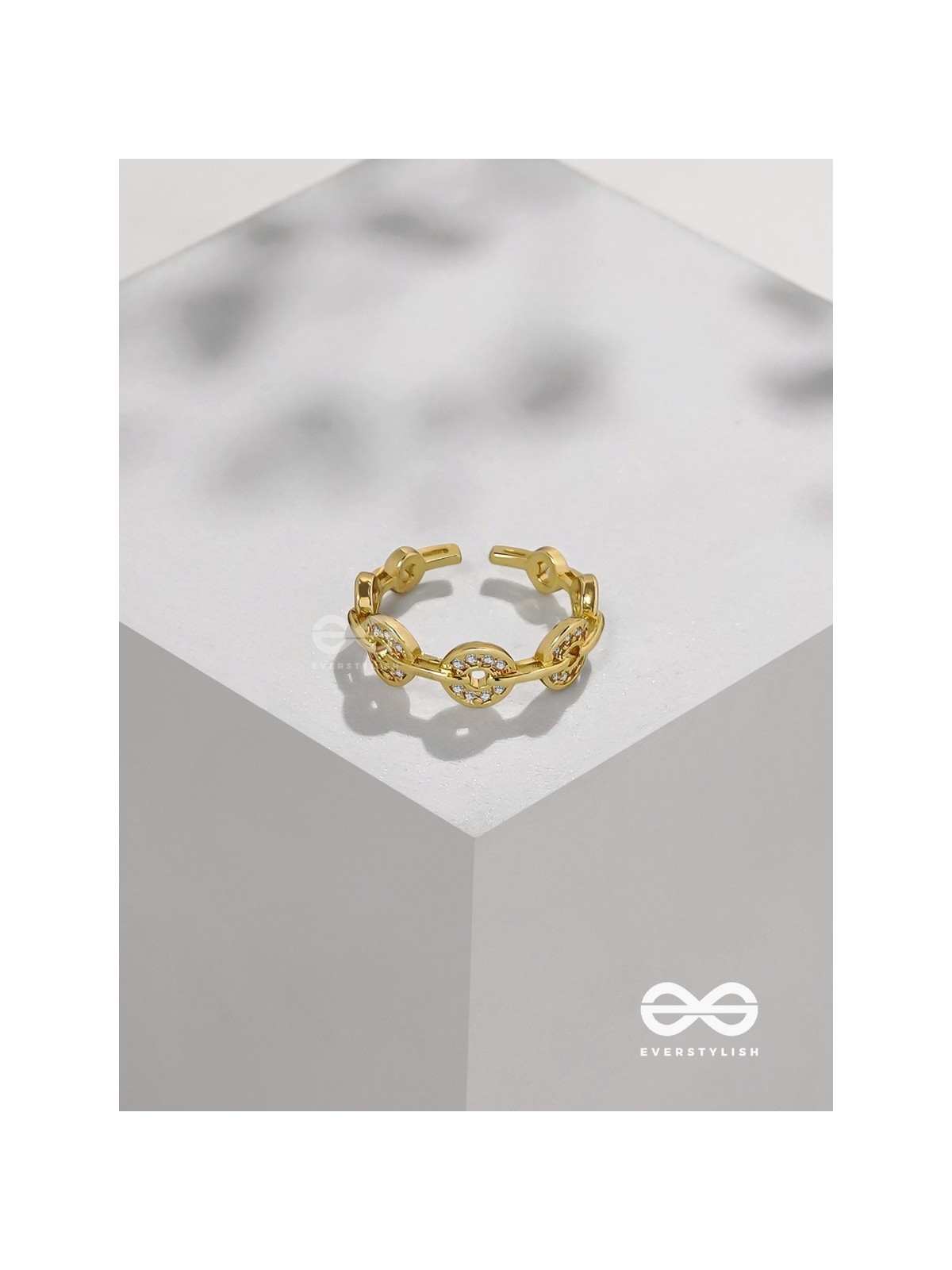 The Orbital Bliss - Golden Cubic Zirconia Ring (Adjustable)